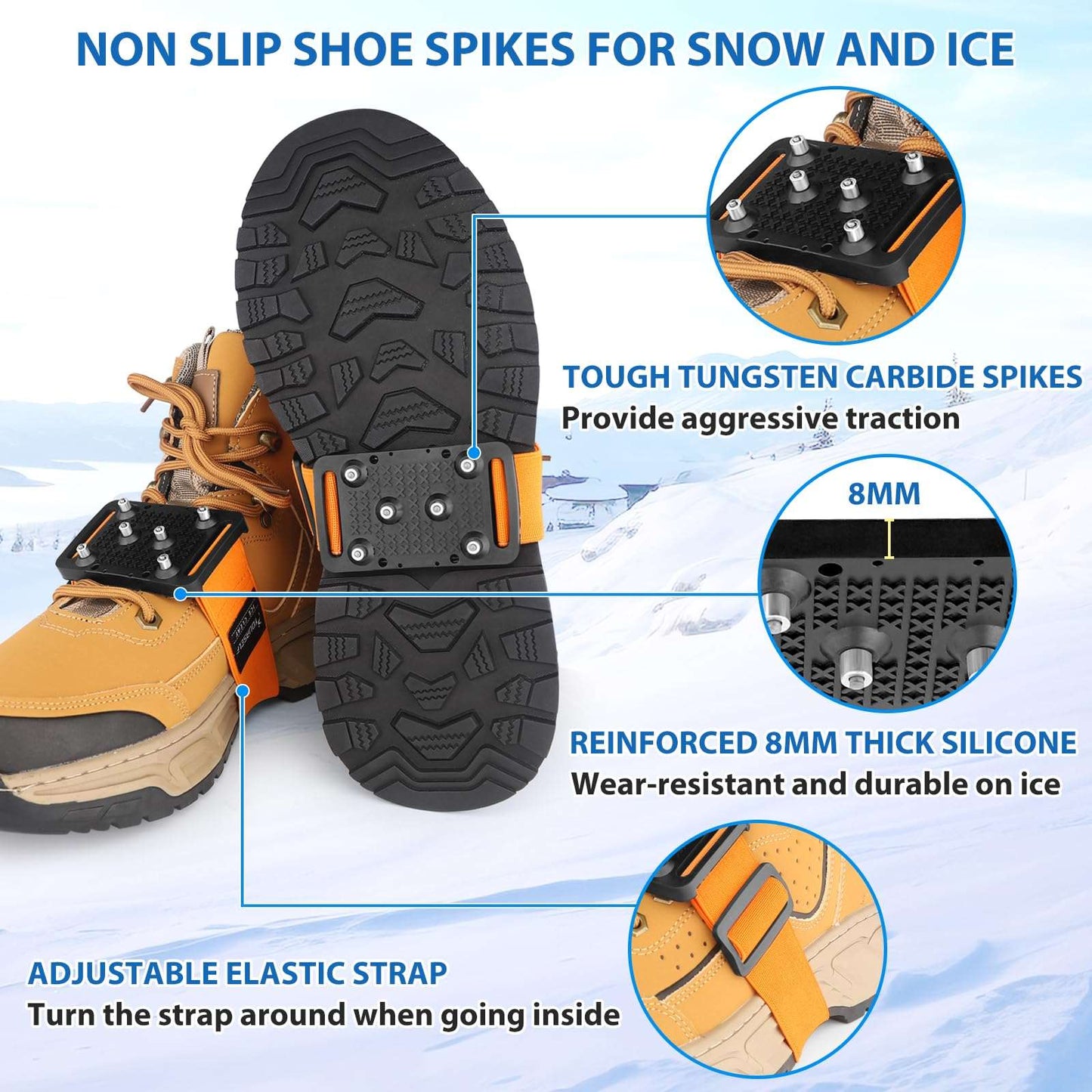SYOURSELF Ice Cleats Crampons for Shoes and Boots, Rotatable Mid-Sole Traction Cleats Shoe Spikes for Snow and Ice, Non Slip Tungsten Spikes Ice Shoes Grippers for Men Women Winter Indoor/Outdoor
