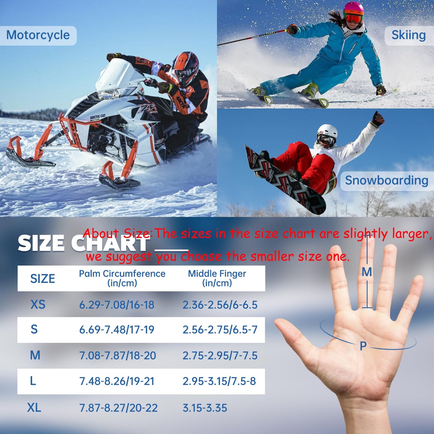 Yidomto Ski Gloves, Waterproof Touchscreen Snow Gloves, Warm Winter Gloves for Cold Weather, Thermal Snowboarding Gloves - for Men Women Kids Boys and Girls (Light Blue-XS)