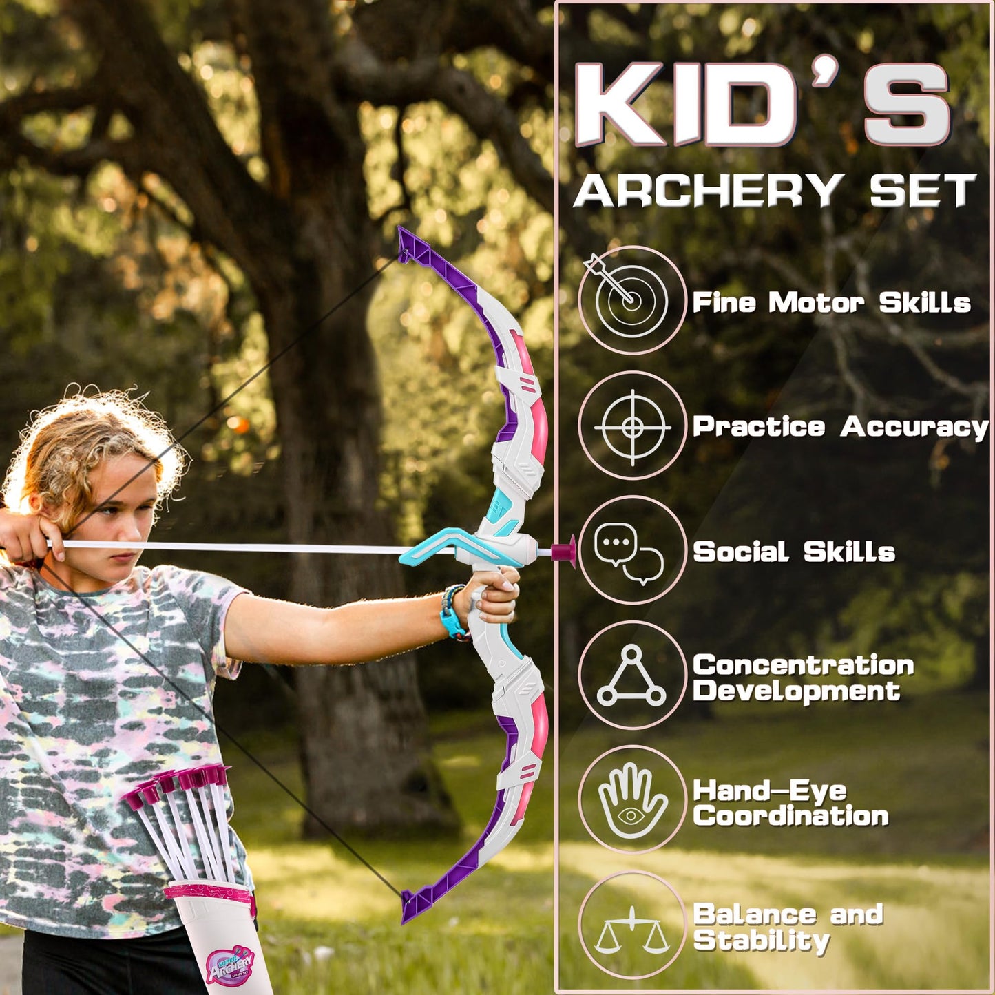 Bow and Arrow Set Girl Toys: 2 Pack LED Light Up Archery Set with 20 Suction Cup Arrows, Birthday Gift for Girls 5 6 7 8 9 10 11 12 Year Old, Outdoor Activities Toys Essentials for Kids Age 4-8 8-12