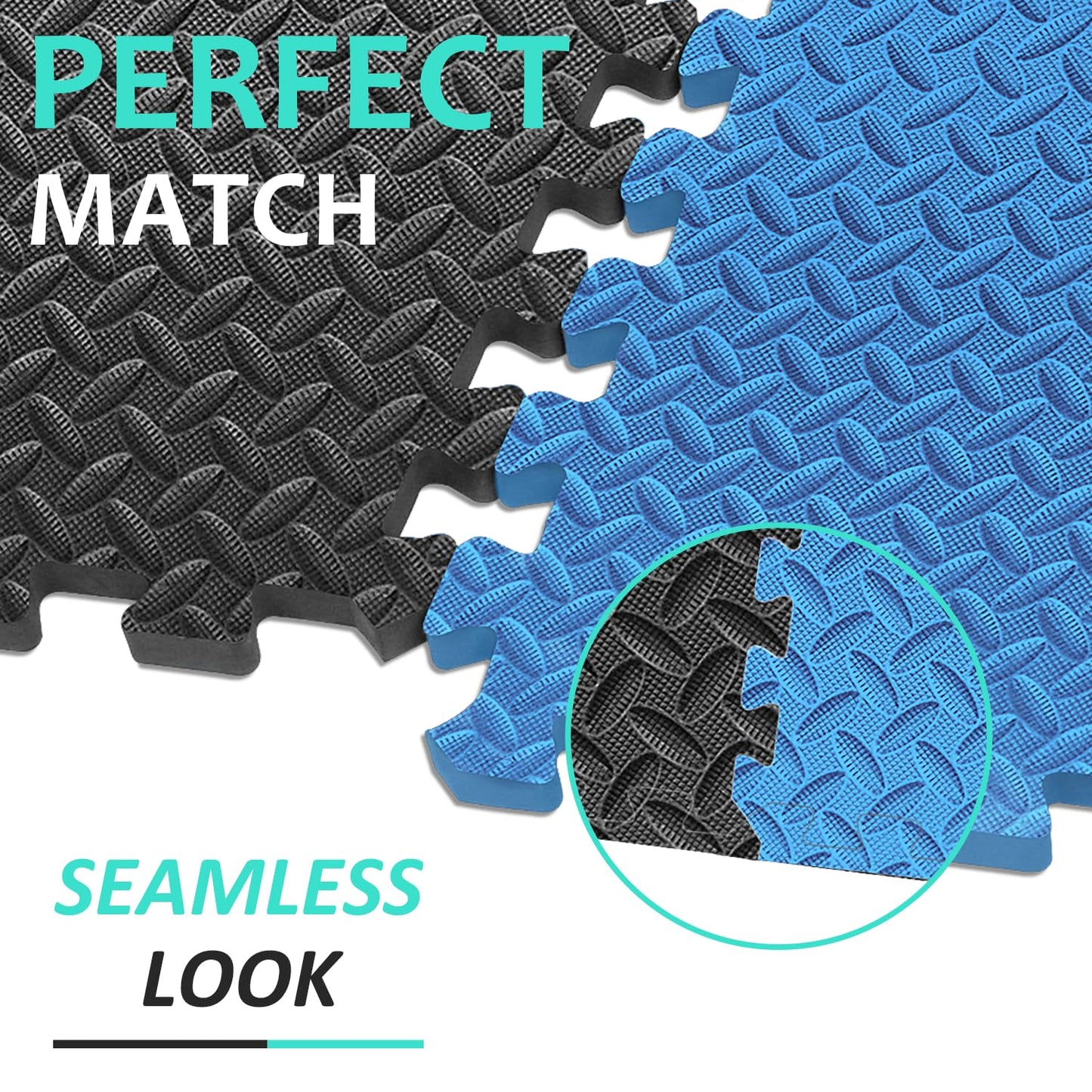 BEAUTYOVO Puzzle Exercise Mat with 12 Tiles Interlocking Foam Gym Mats, 24'' x 24'' EVA Foam Floor Tiles, Protective Flooring Mats Interlocking for Gym Equipment (48 Sq.Ft/12 Tiles - Black&Blue)