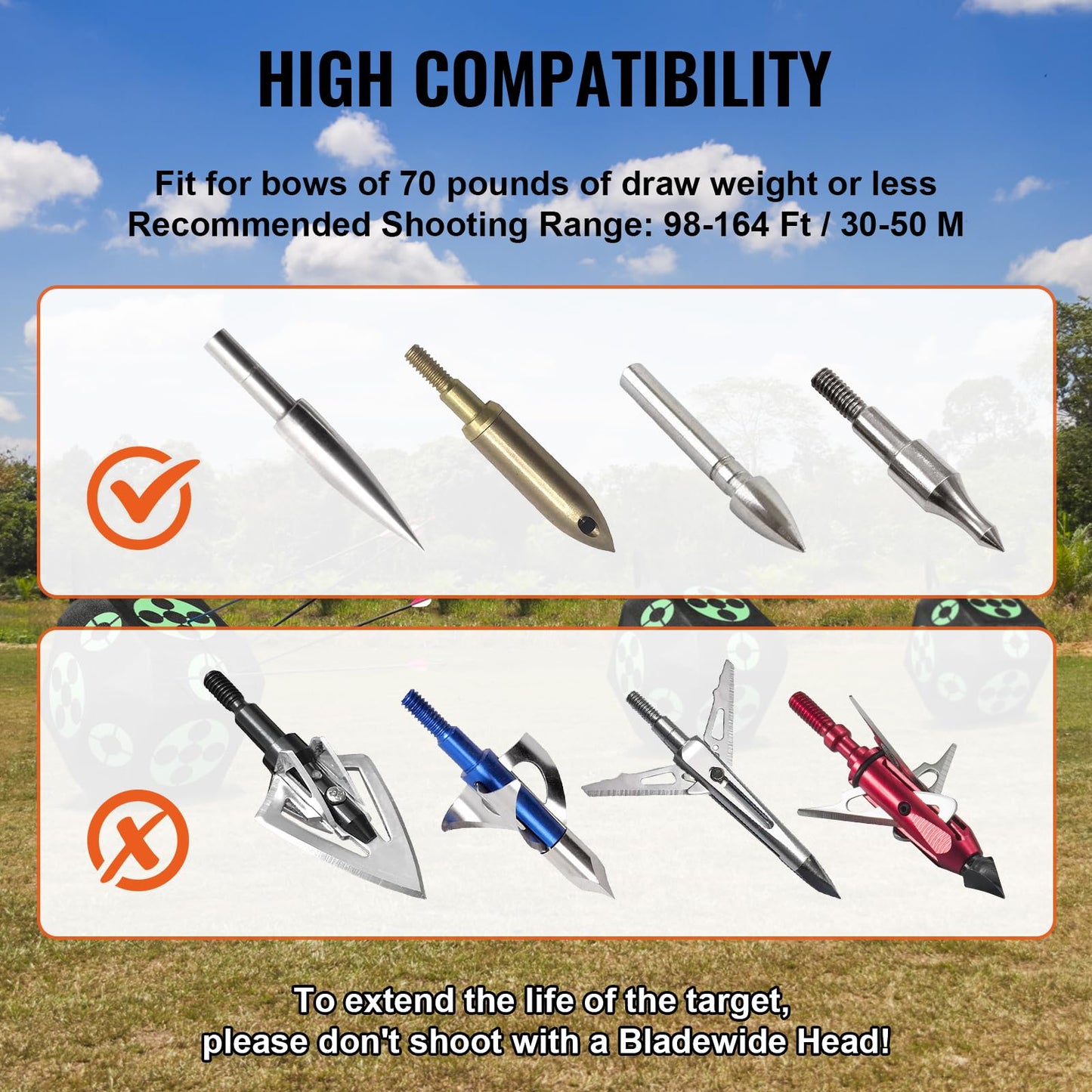 VEVOR Archery Target Block, 15"x15" All-Side Block Target Block, Outdoor Portable Crossbow Target with Carry Handle, Easy Arrow Removal, Great Visibility, Lightweight, Easy to Transport, Black