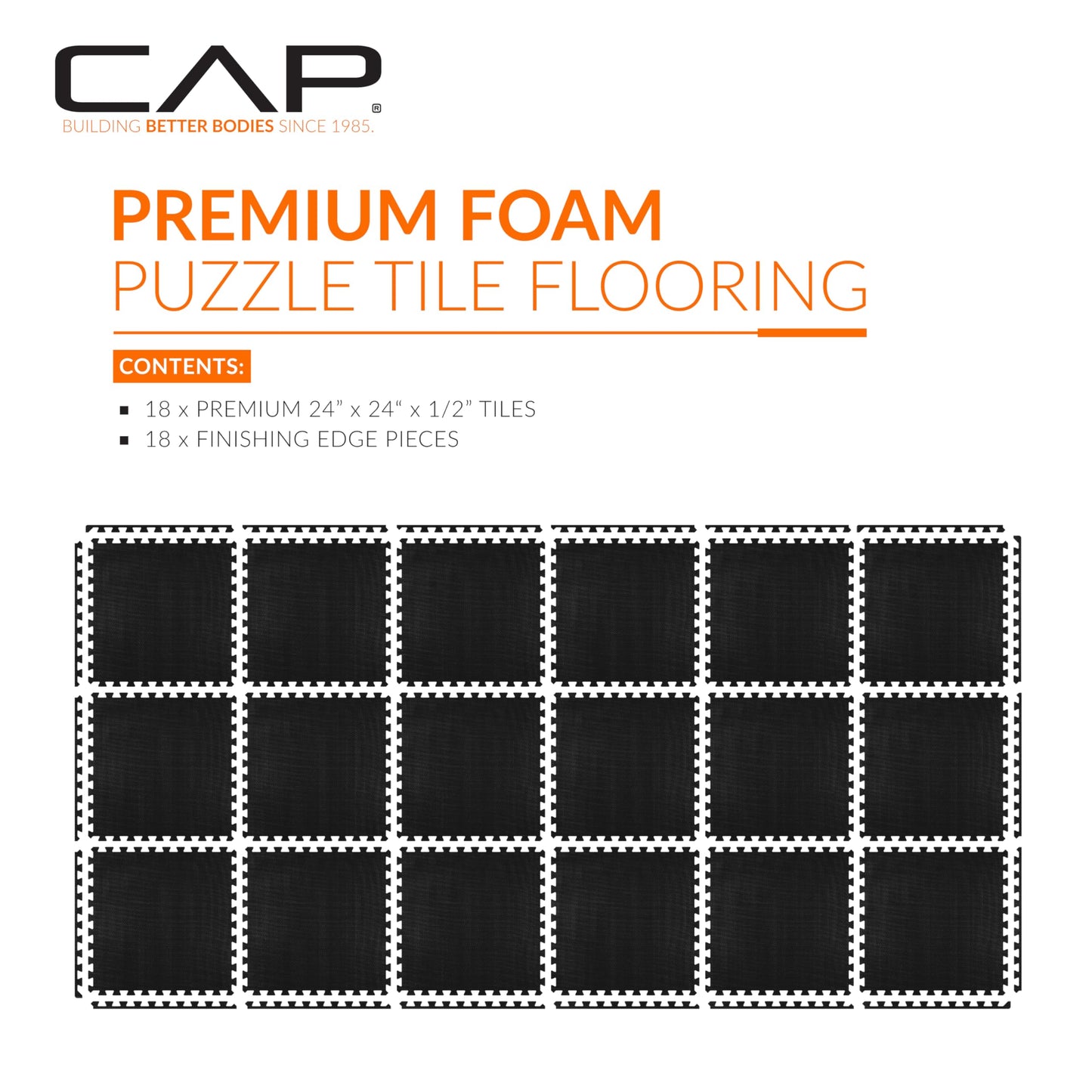 CAP Barbell 1/2-Inch Interlocking EVA Foam Exercise Puzzle Mats - 3 Pack | 24" x 24" x 1/2" | T Pattern - Black