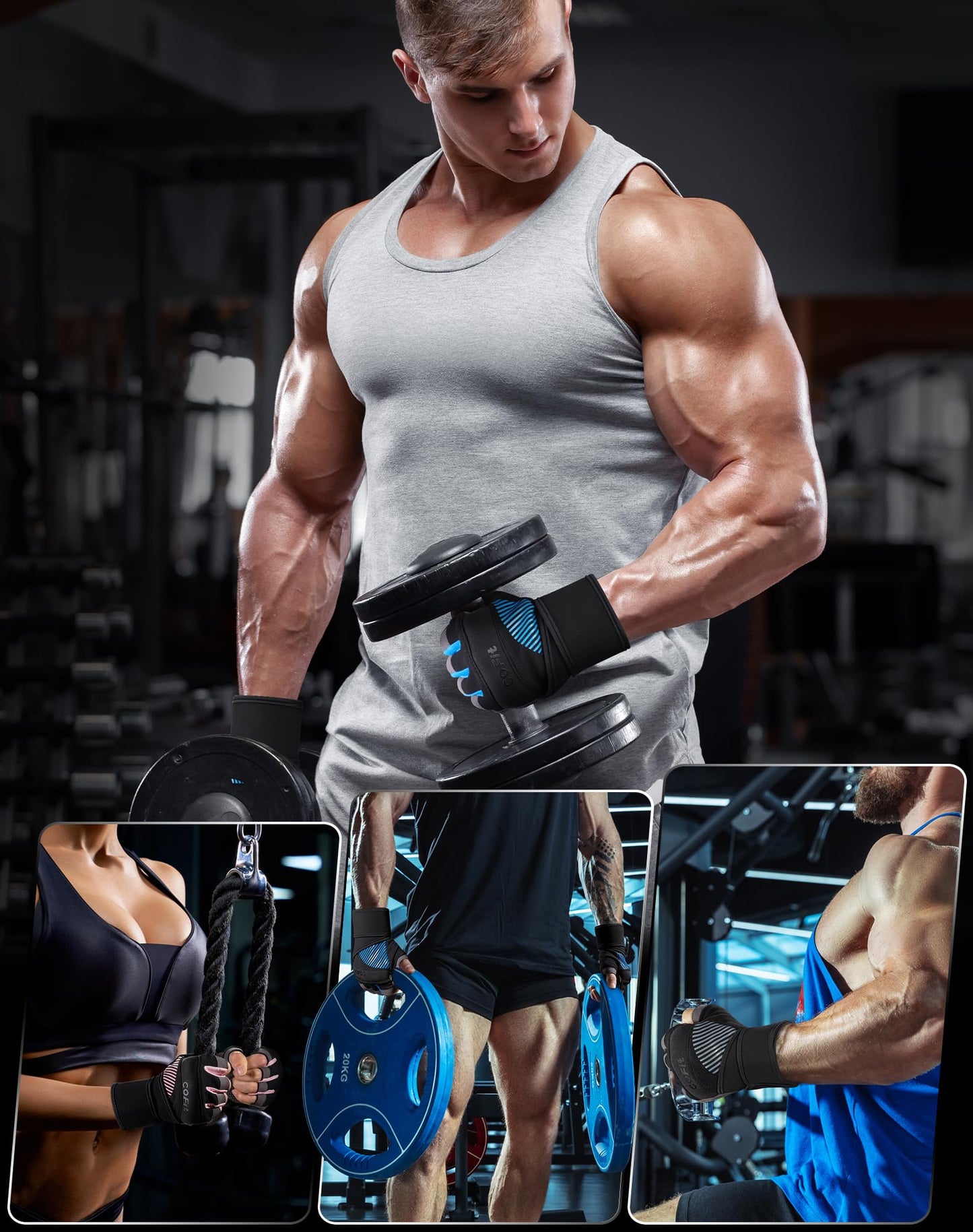 COFIT Breathable Workout Gloves, Antislip Weight Lifting Gym Gloves for Men Women with Wrist Wrap Support, Superior Grip & Palm Protection for Weightlifting, Fitness, Exercise, Training - Blue S