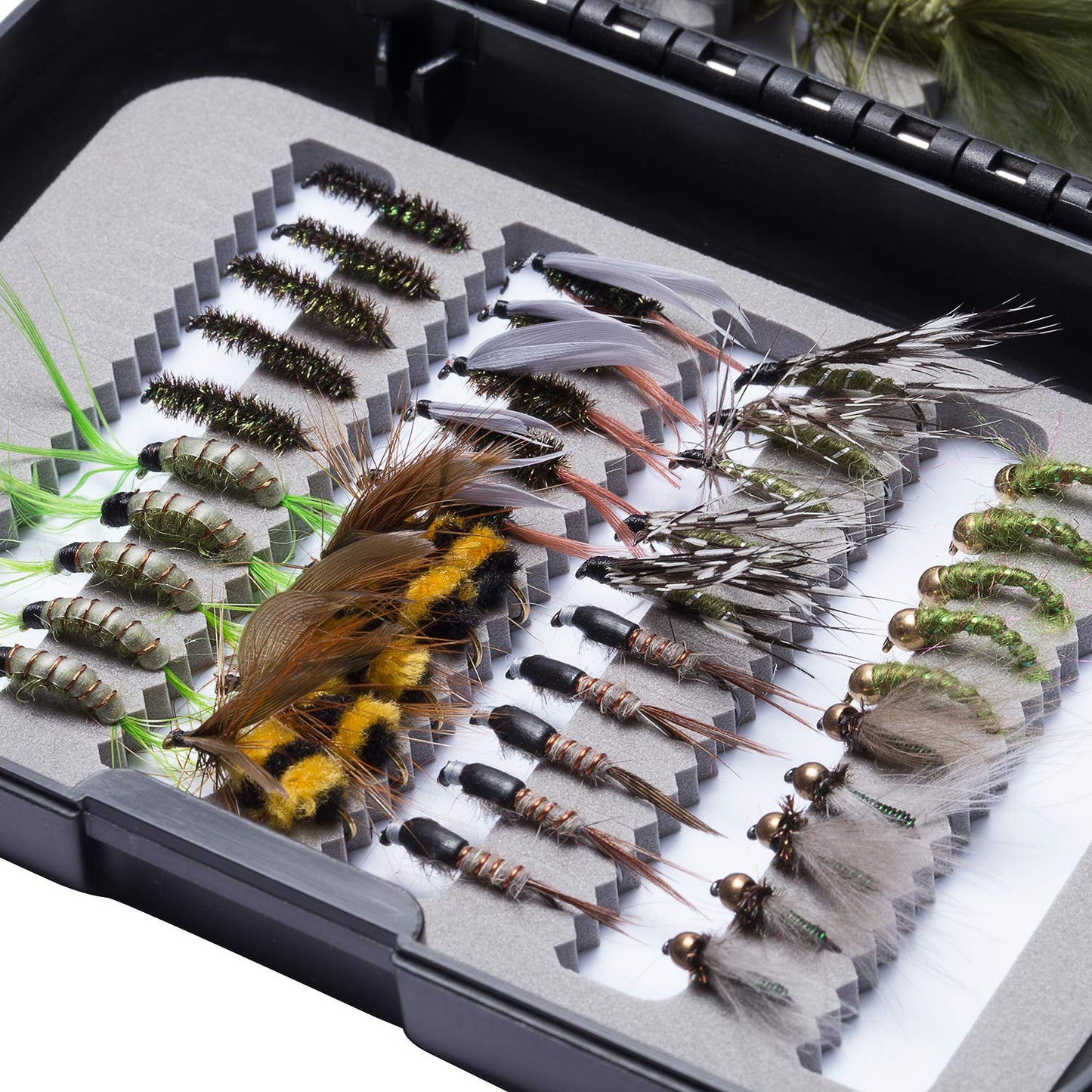 BASSDASH Fly Fishing Flies Kit Fly Assortment Trout Bass Fishing with Fly Box, 36/64/72/76/80/96pcs with Dry/Wet Flies, Nymphs, Streamers, Popper (58 pcs Assorted Trout Flies)