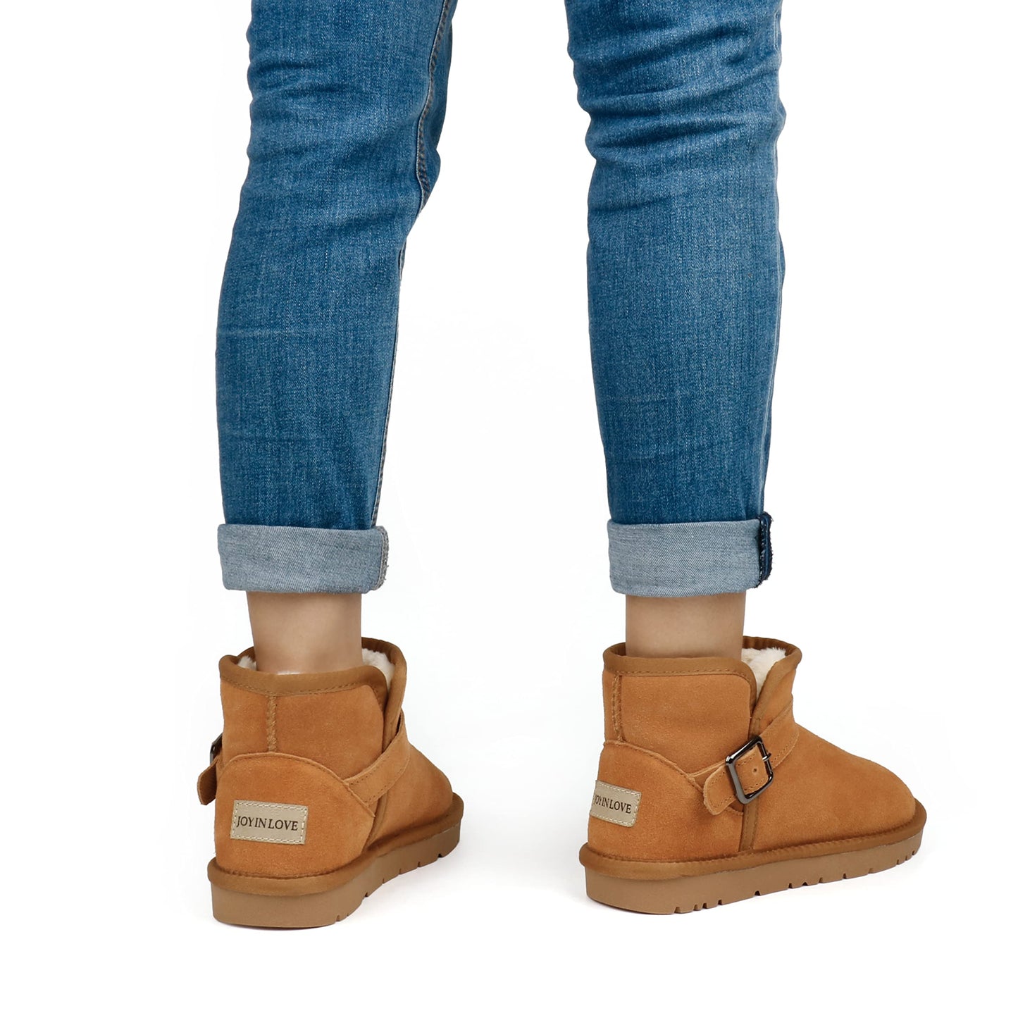 JOY IN LOVE Snow Boots for Women Thick Plush Winter Shoes With Buckle Chestnut 10 US