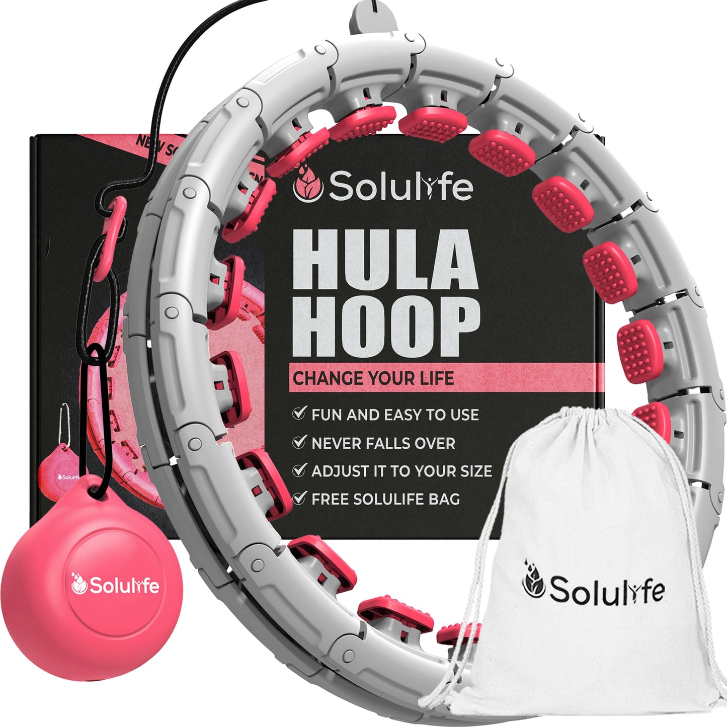 Experience Fitness Excellence with our Infinity Hoop plus Size – Weighted Hula Hoop for Weight Loss – hula hoop exercise ring with ABS and quality wheels – For all the sizes and levels (Gray and Pink)