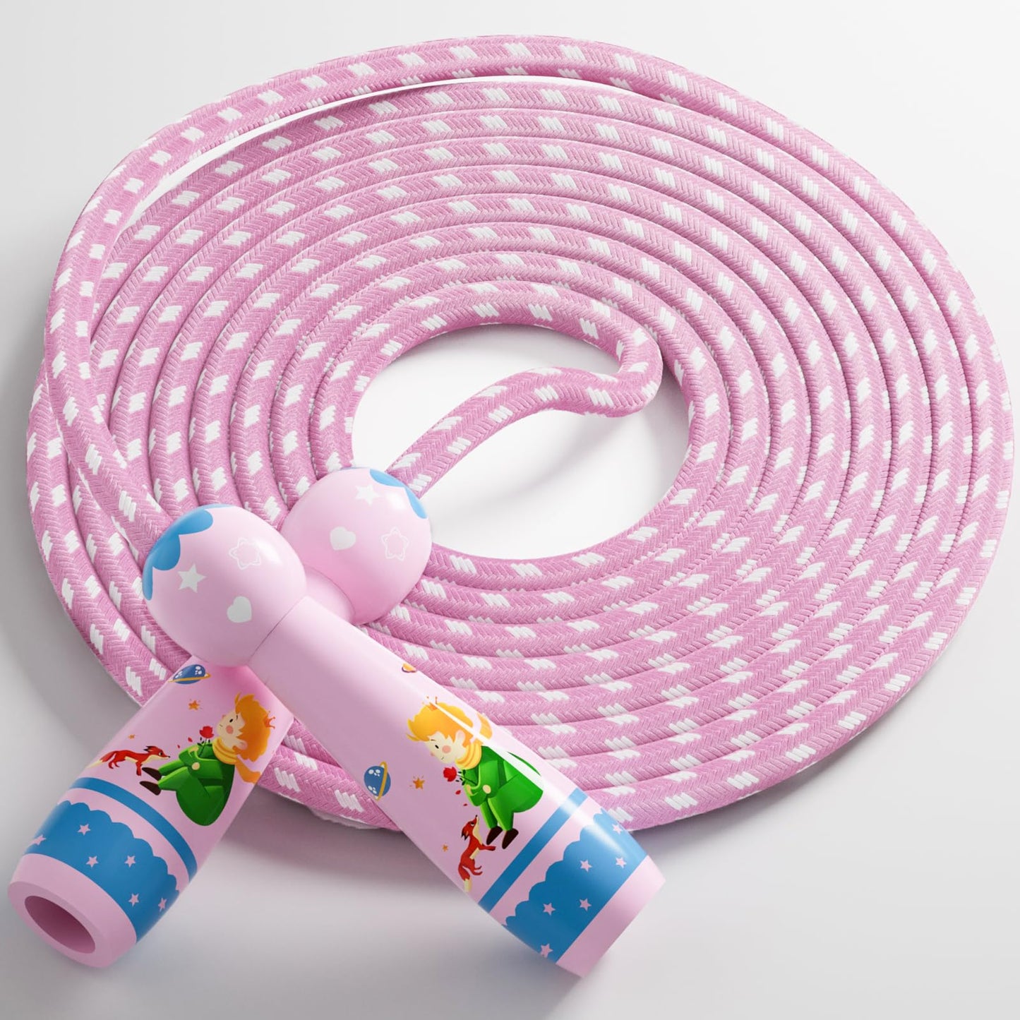 Jump Rope for Kids-Adjustable Cotton Braided Skipping Rope with Wooden Handle for Toddler Fitness Workout Exercise Outdoor Activity