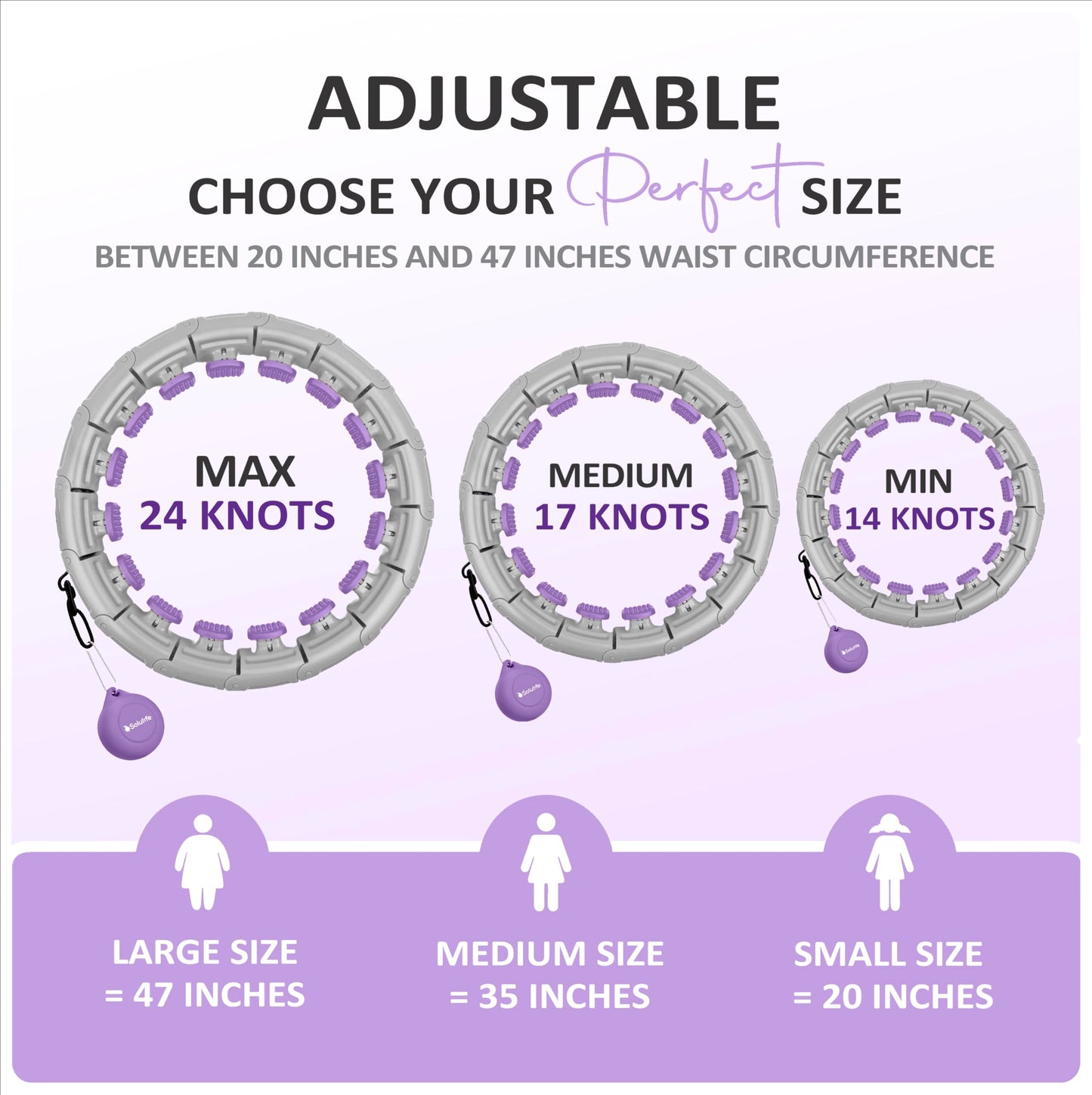 Solulife Hula Hoop Adult Slimming and Massage, 24-Piece Hula Hoop for Slimming Trains HIPS, Legs, Buttocks, hoopie That Never Falls Down, Hula Hoop with Ball incl. Bag (Lila)