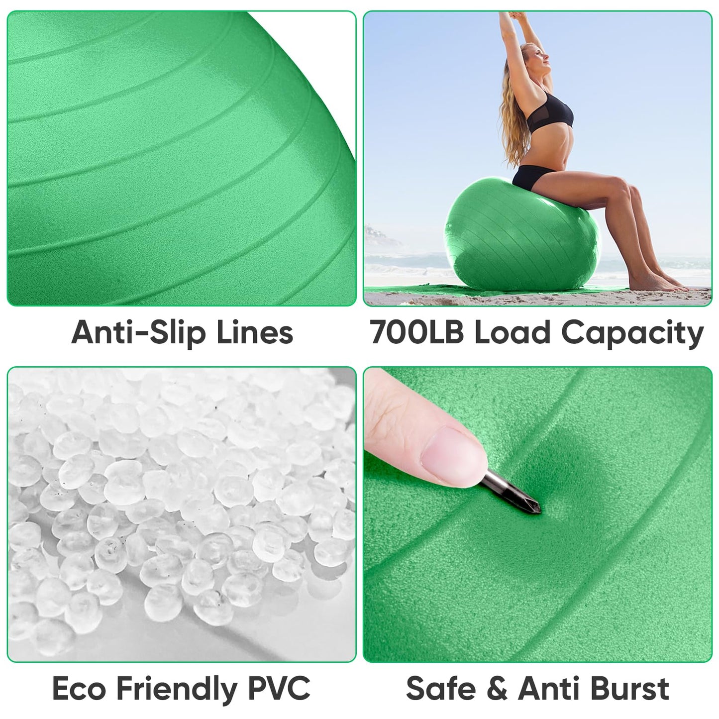 APEXUP Yoga Ball Exercise Ball, Anti Slip Stability Ball Chair, Heavy Duty Large Gym Ball for Fitness, Balance, Core Workout and Physical Therapy (S (15"~18") 45cm, Dark Green)
