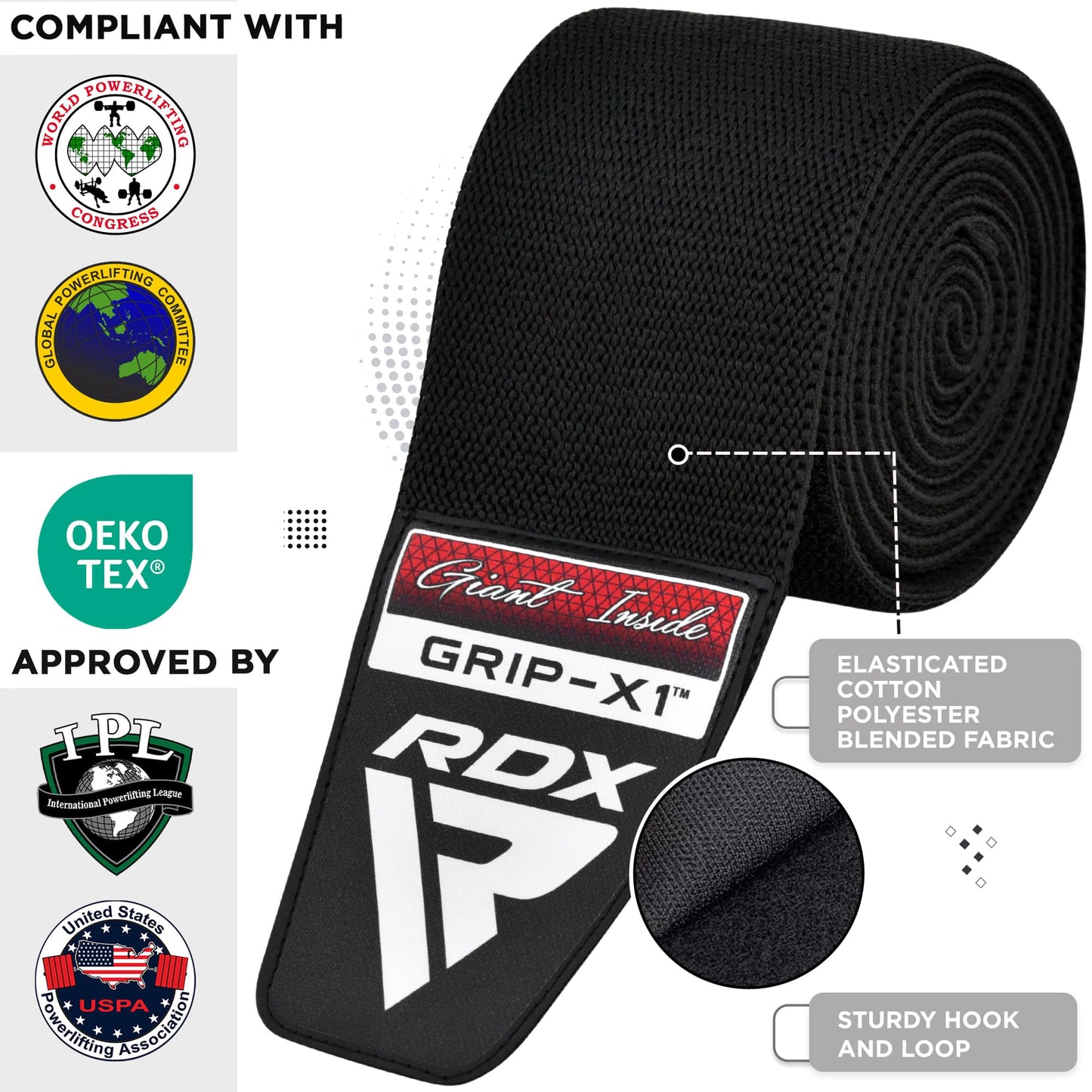 RDX Knee Wraps for Weightlifting, 78” Elasticated Straps Power Lifting Leg Press Support Gym Fitness Squats Workout Men Women