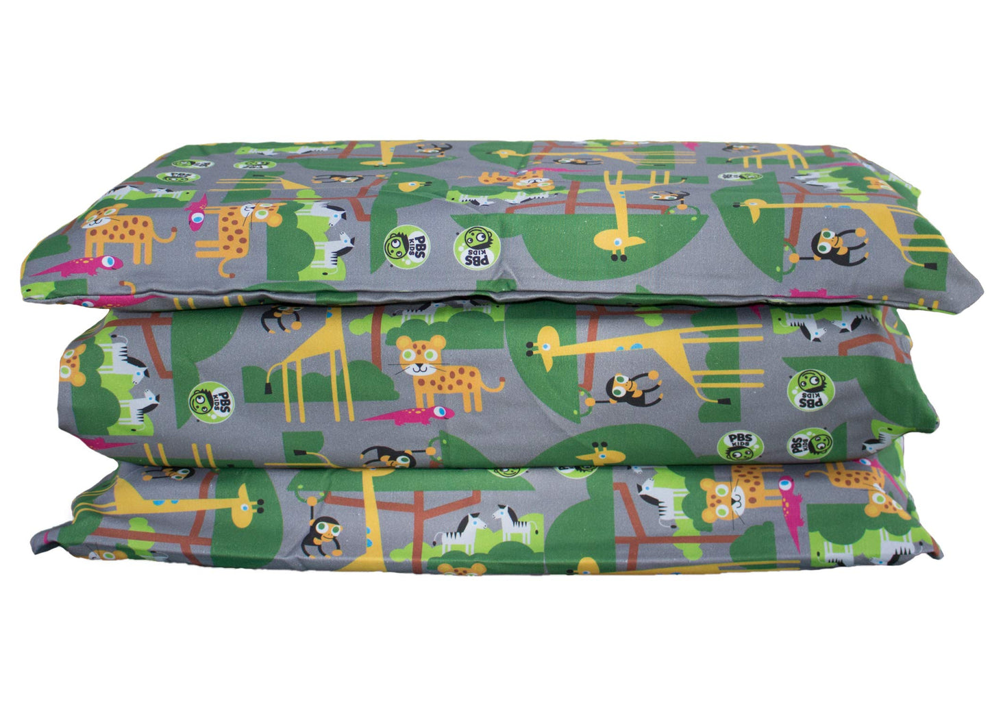 KinderMat 1.5" Thick + PBS Kids KinderBundle - Washable Cover, Special Edition - SAFARI PARTY - Regular, Sheet is 47" x 22", Value Bundle Great for Daycare & Family Households,