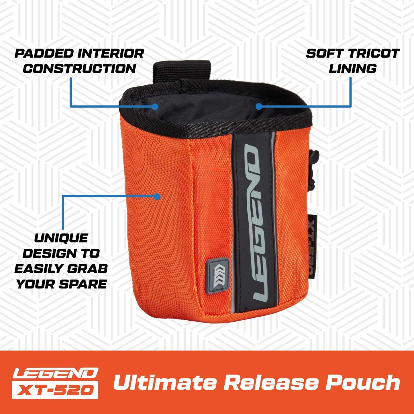 LEGEND - XT520 Quick Release Pouch & Finger Tab Bag (Orange) | Interior Divider for Better Organization & Storage of Release Aids | Attaches to Standard 2" Belt | Quick Drawstring Closure