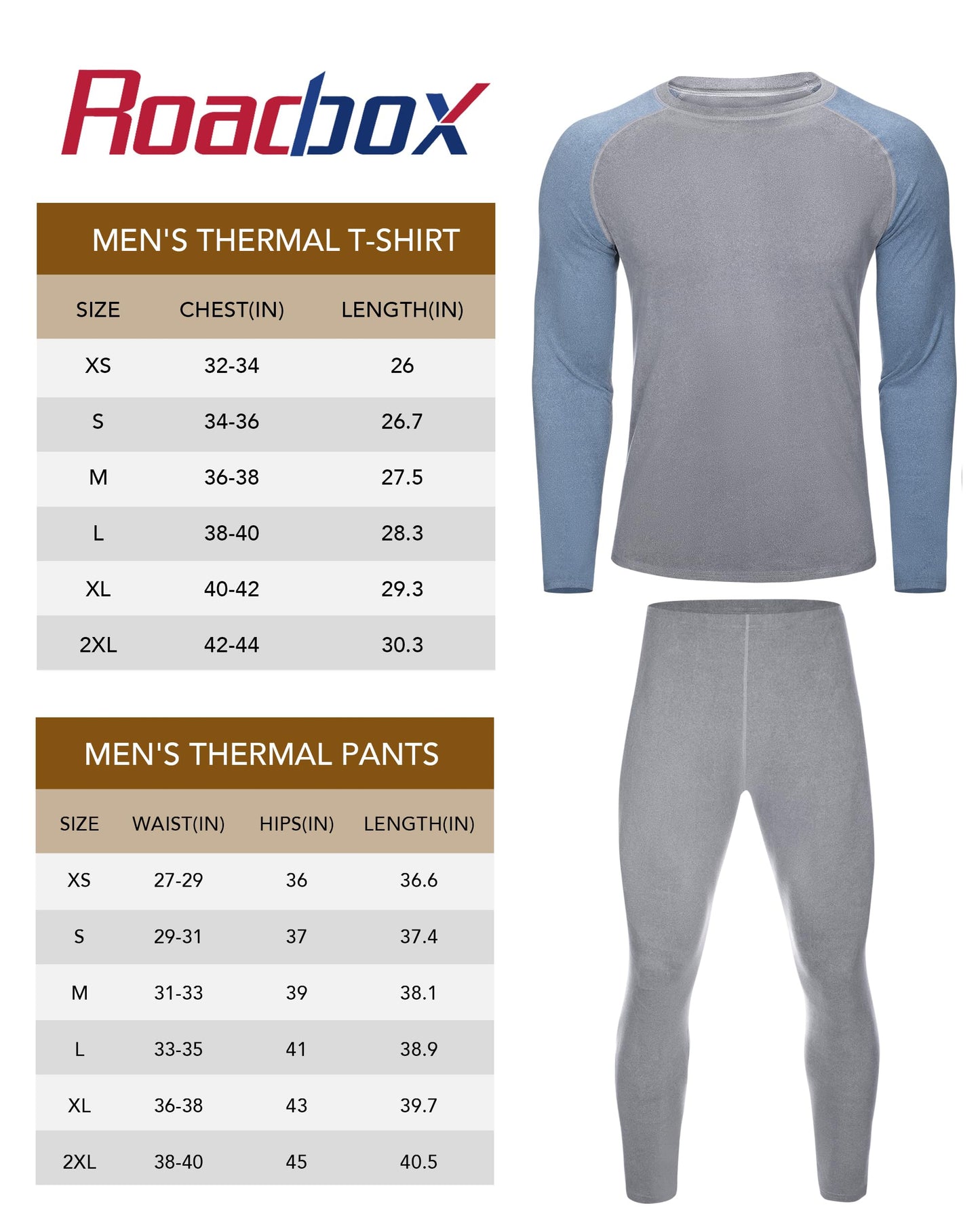 Roadbox Mens Thermals Top and Bottom Set - Fleece Lined Long Johns, Ski Thermal Long Underwear Base Layer for Snow Winter Hunting