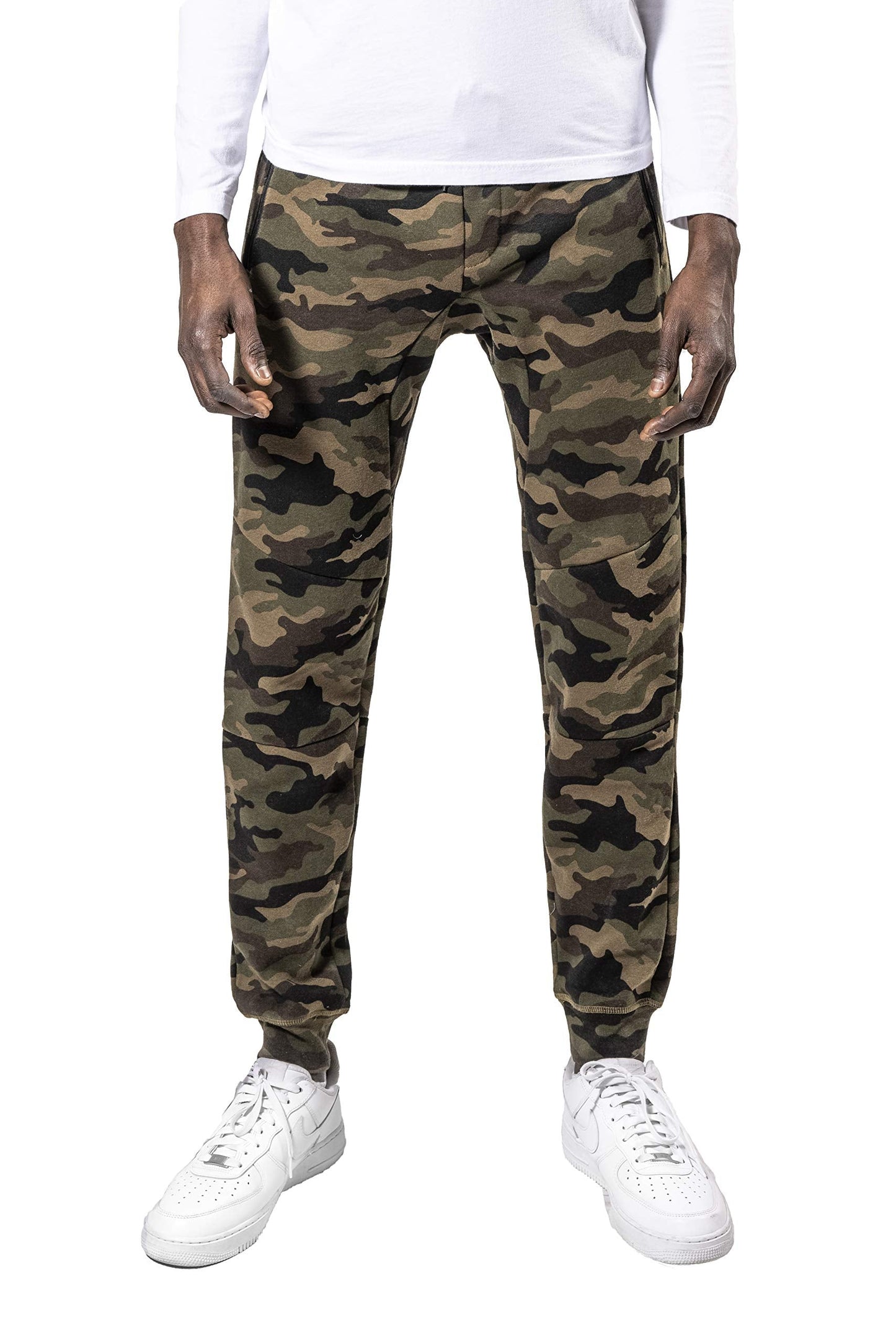 BROOKLYN ATHLETICS Men's Fleece Jogger Pants Active Zipper Pocket Sweatpants, Camo20, Medium
