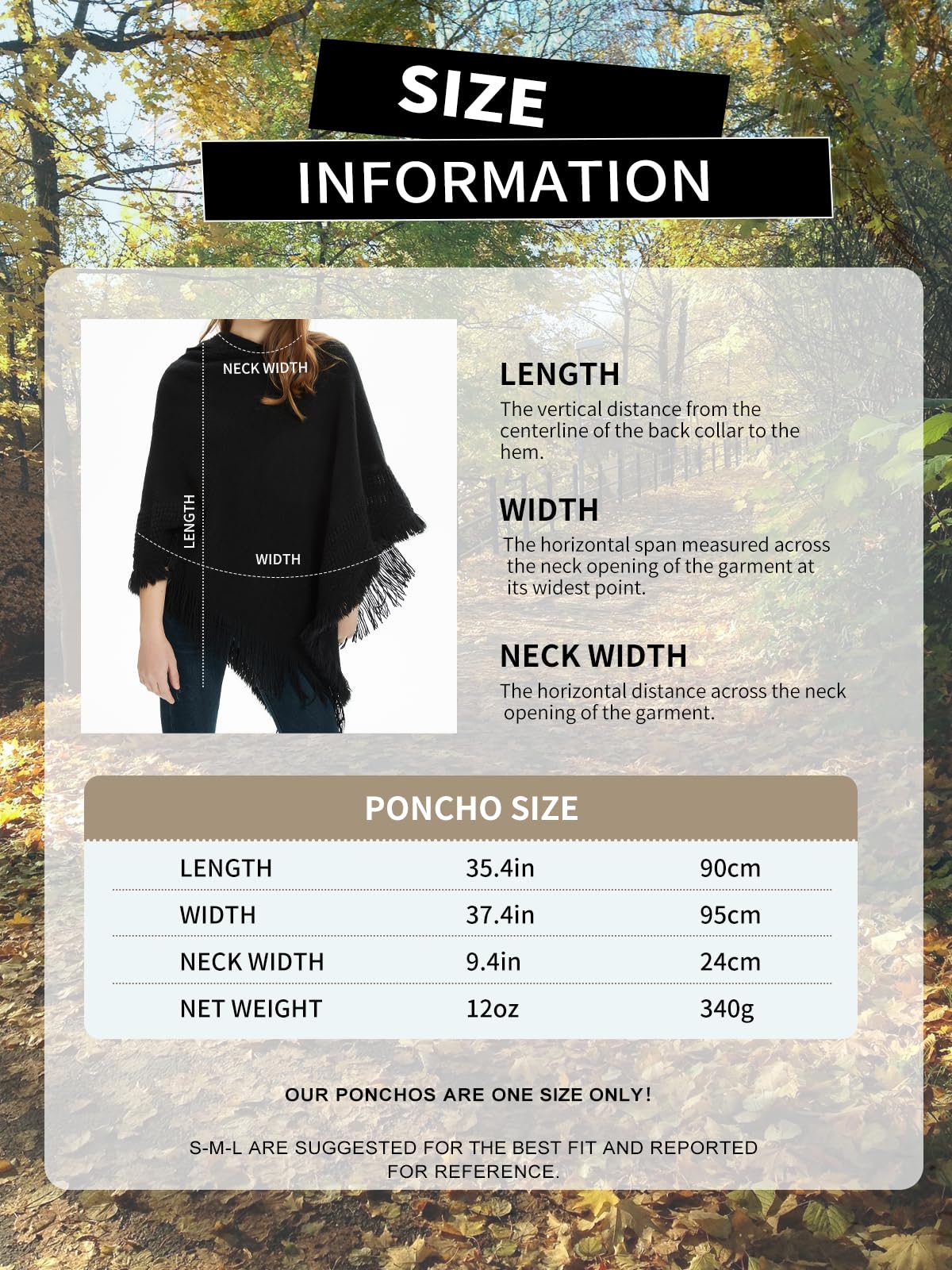 Ferand Ladies' Hooded Cape with Fringed Hem, Crochet Poncho Knitting Patterns for Women, Black
