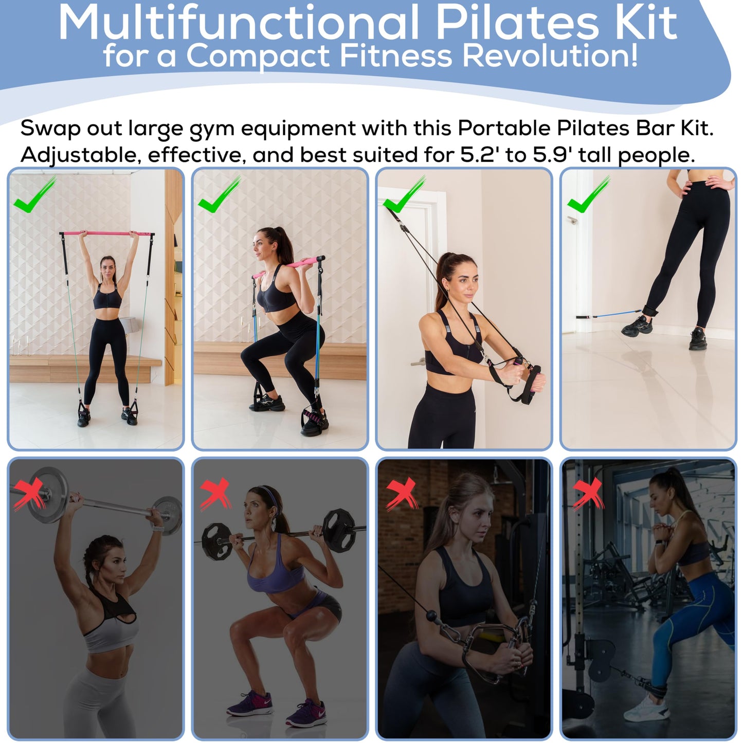 Upgraded Pilates Bar Kit –39” Adjustable Exercise Equipment for Men, Women with 6X 20, 30, 40 lbs Resistance Bands with Adjustment Buckle – Pilates Equipment for Home Workouts for All Fitness Levels