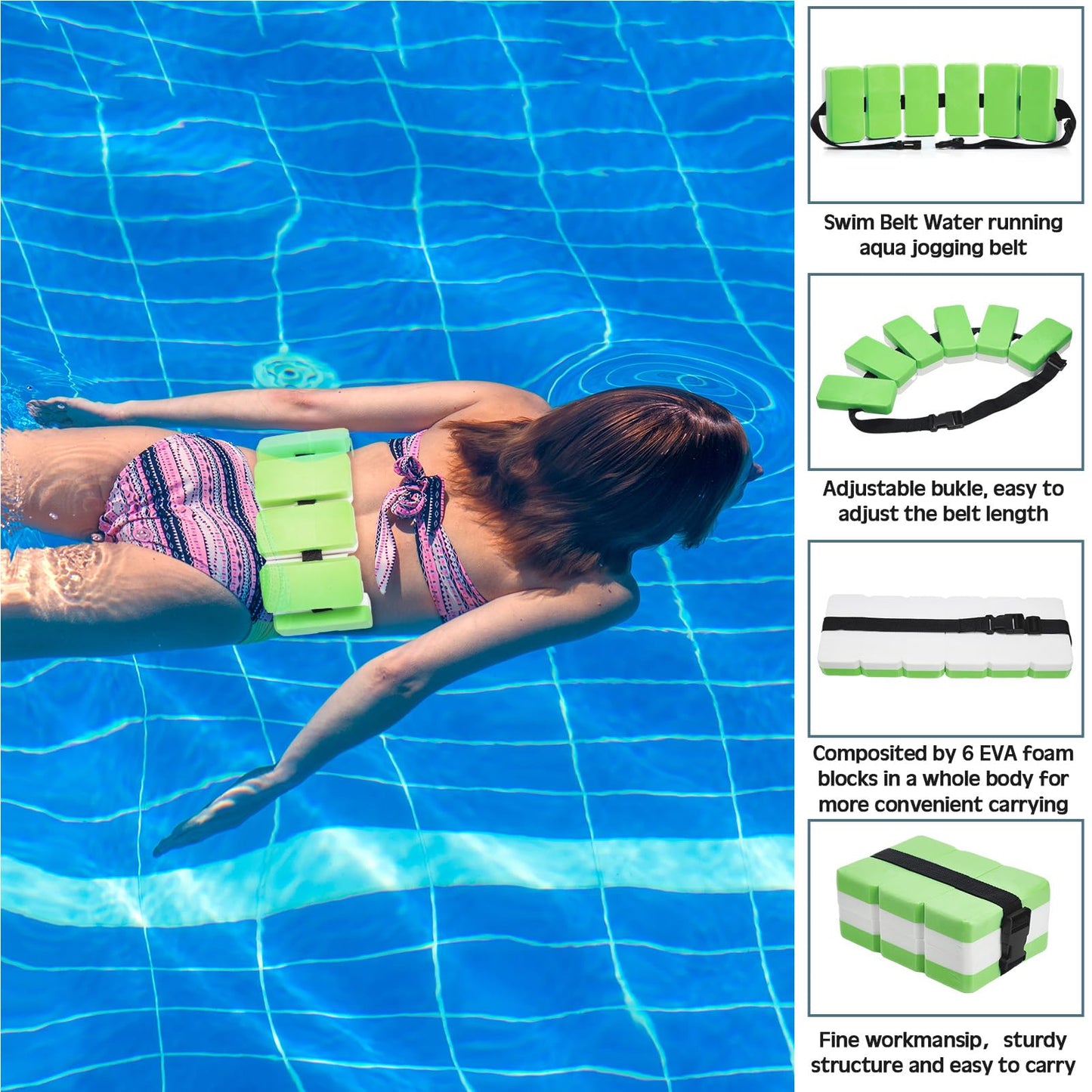 Motionchic 5 Pcs Aquatic Exercise Set Including 2 Ankle Swimming Weights 2 Lightweight Aquatic Exercise Dumbbells and Swim Belt Pool Exercise Equipment for Aquatic Aerobics Exercise (Green)