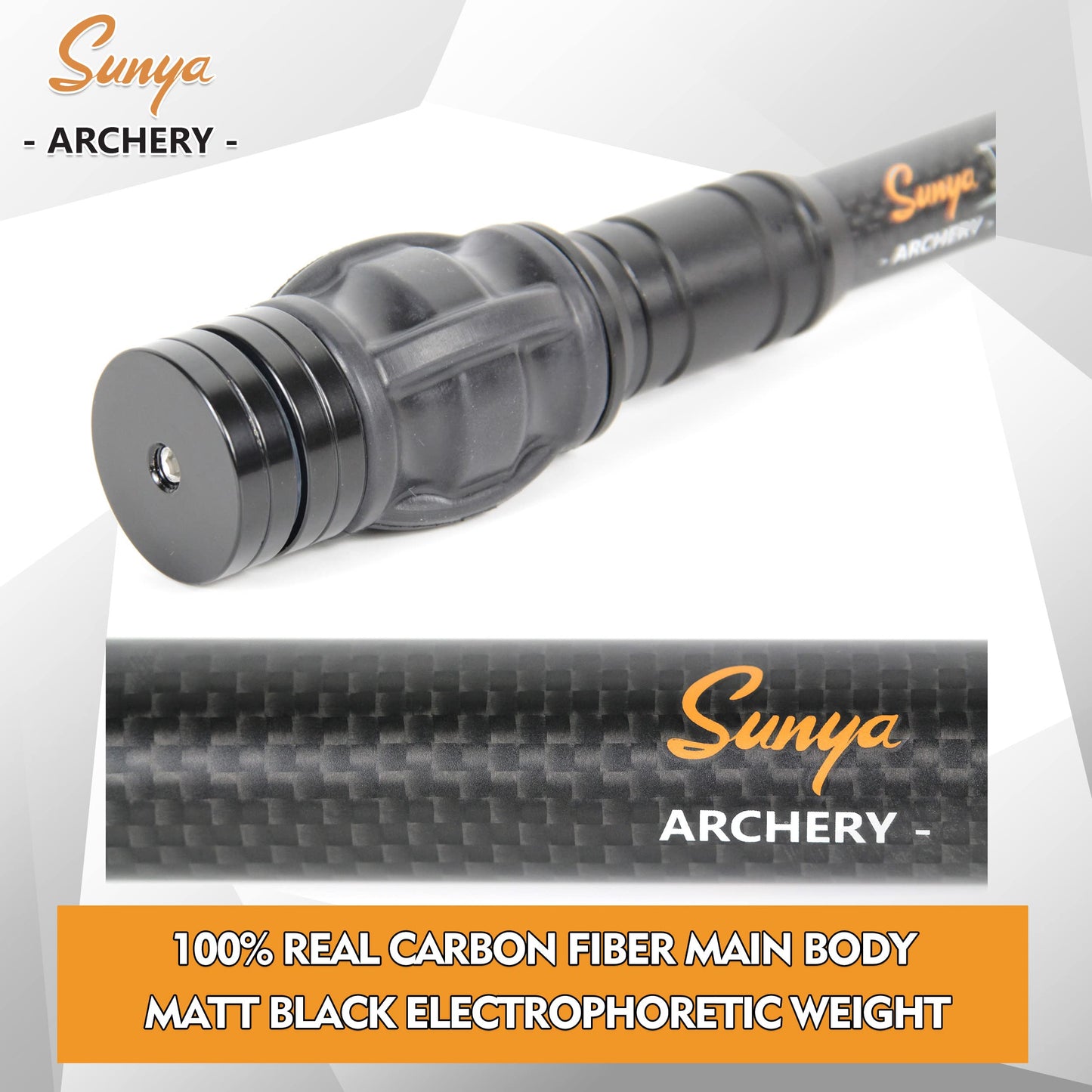 SUNYA Archery 15inch Bow Stabilizer for Compound Bow and Recurve Bow, Carbon Fiber Body, Flexible Core with Damping System and Weights, Expedition Pro Series (Black EP15)