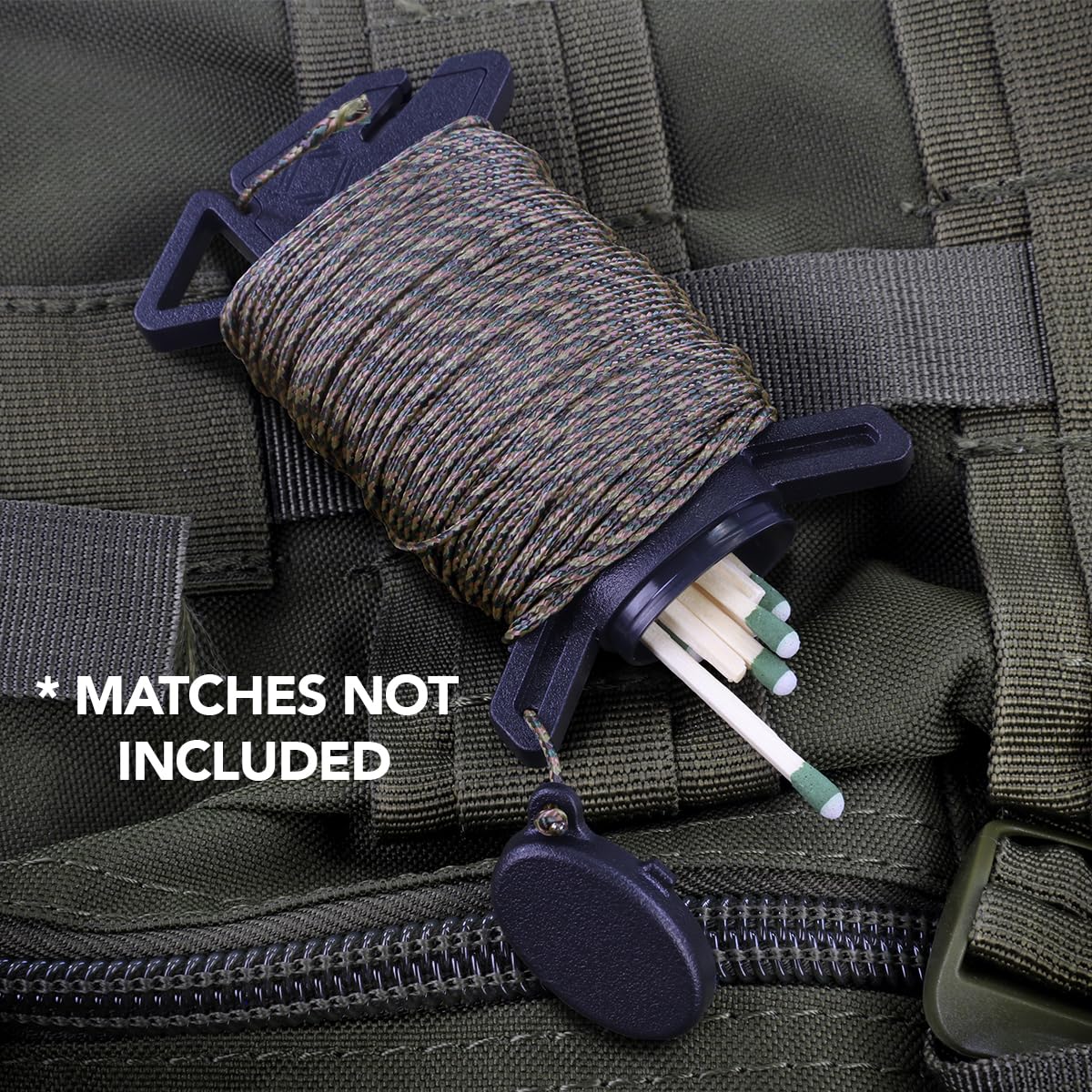 Atwood Rope Ready Rope™ Micro Cord Dispenser 125ft 100lb Test, Camping Gear Survival Tool, Built in Storage, Cutting Blade, Cord Grip, Gear Loop, Made in USA (Reflective Black)