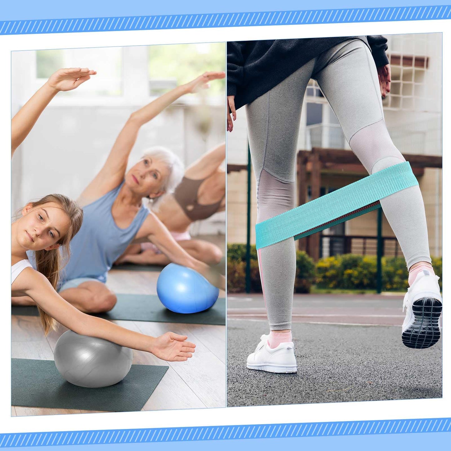 Poen 14 Pcs Pilates Ring and Ball Set for Women Pilates Ring Circle Ball with Stretching Strap 8 Resistance Bands Non Slip Socks Gym Back Bags Exercise Equipment for Workout (Blue, Gray)