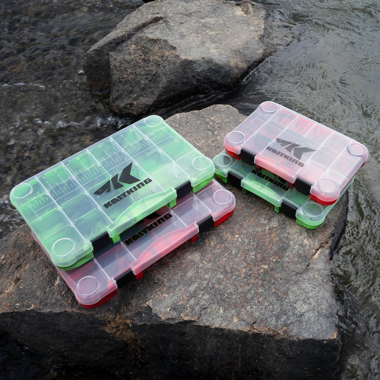KastKing Bait Vault Camouflage Tackle Box, Plastic Tackle Trays, Fishing Tackle Box Storage Organizer with Removable Dividers, 4 Packs Lure Boxes Terminal Tackle Storage, Rounded Corner