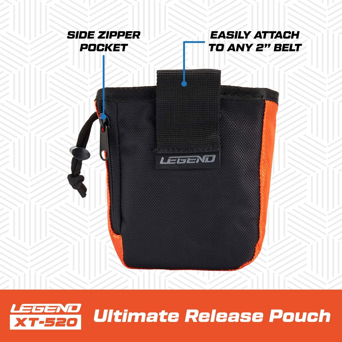 LEGEND - XT520 Quick Release Pouch & Finger Tab Bag (Orange) | Interior Divider for Better Organization & Storage of Release Aids | Attaches to Standard 2" Belt | Quick Drawstring Closure