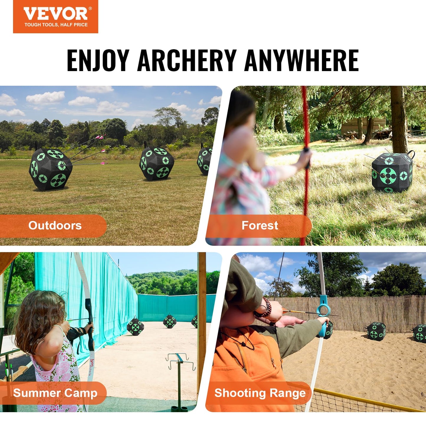 VEVOR Archery Target Block, 15"x15" All-Side Block Target Block, Outdoor Portable Crossbow Target with Carry Handle, Easy Arrow Removal, Great Visibility, Lightweight, Easy to Transport, Black