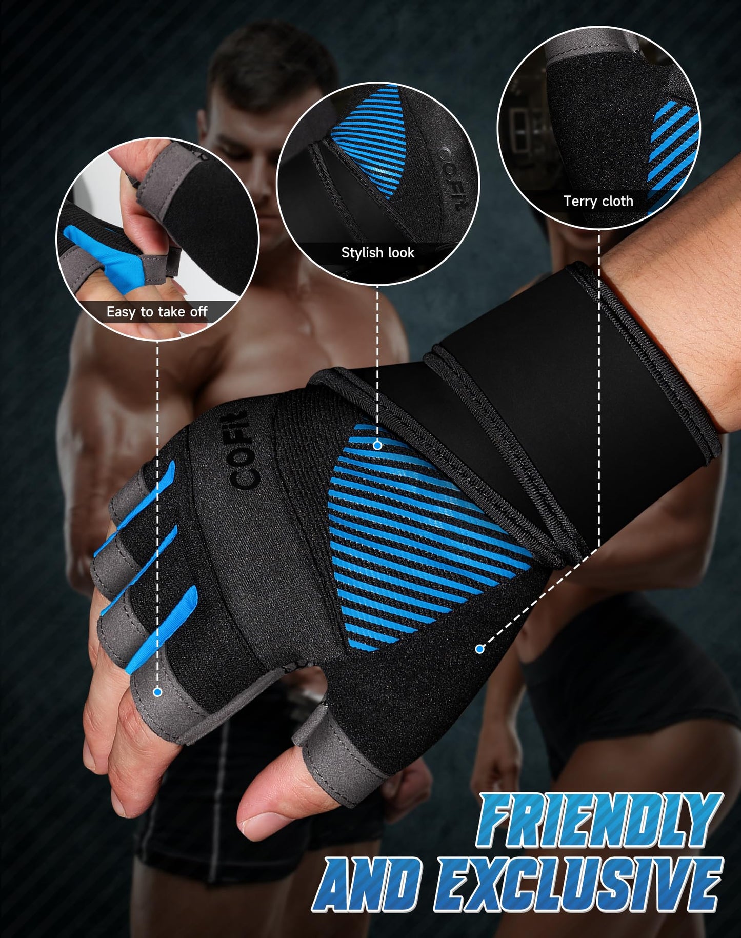 COFIT Breathable Workout Gloves, Antislip Weight Lifting Gym Gloves for Men Women with Wrist Wrap Support, Superior Grip & Palm Protection for Weightlifting, Fitness, Exercise, Training - Blue S