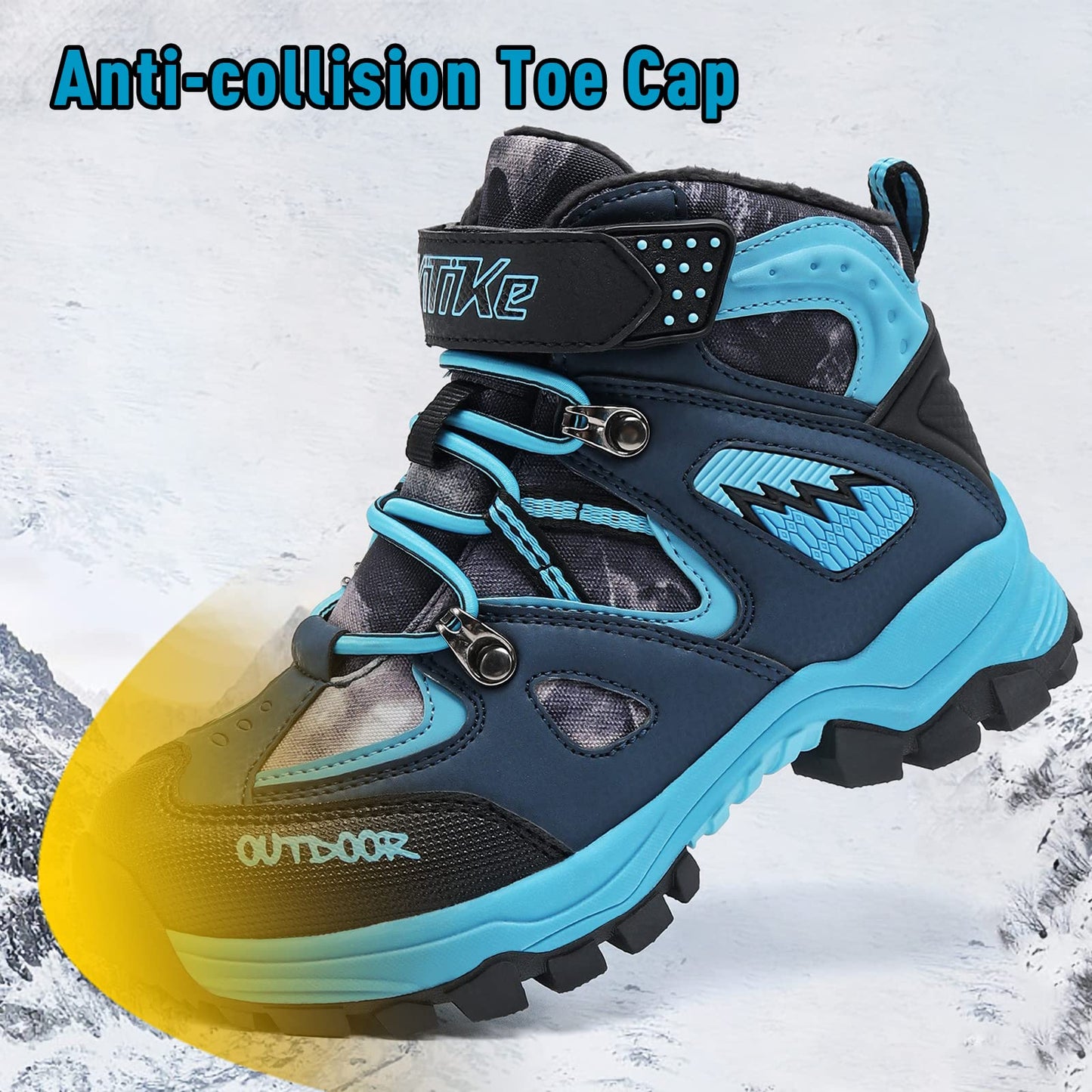 VITUOFLY Boys Hiking Boots Kids Warm Winter Snow Boots Girls Hiking Shoes Outdoor Adventure Trekking Shoes Anti-skid Sneakers Steel Buckle Black Blue Size 1