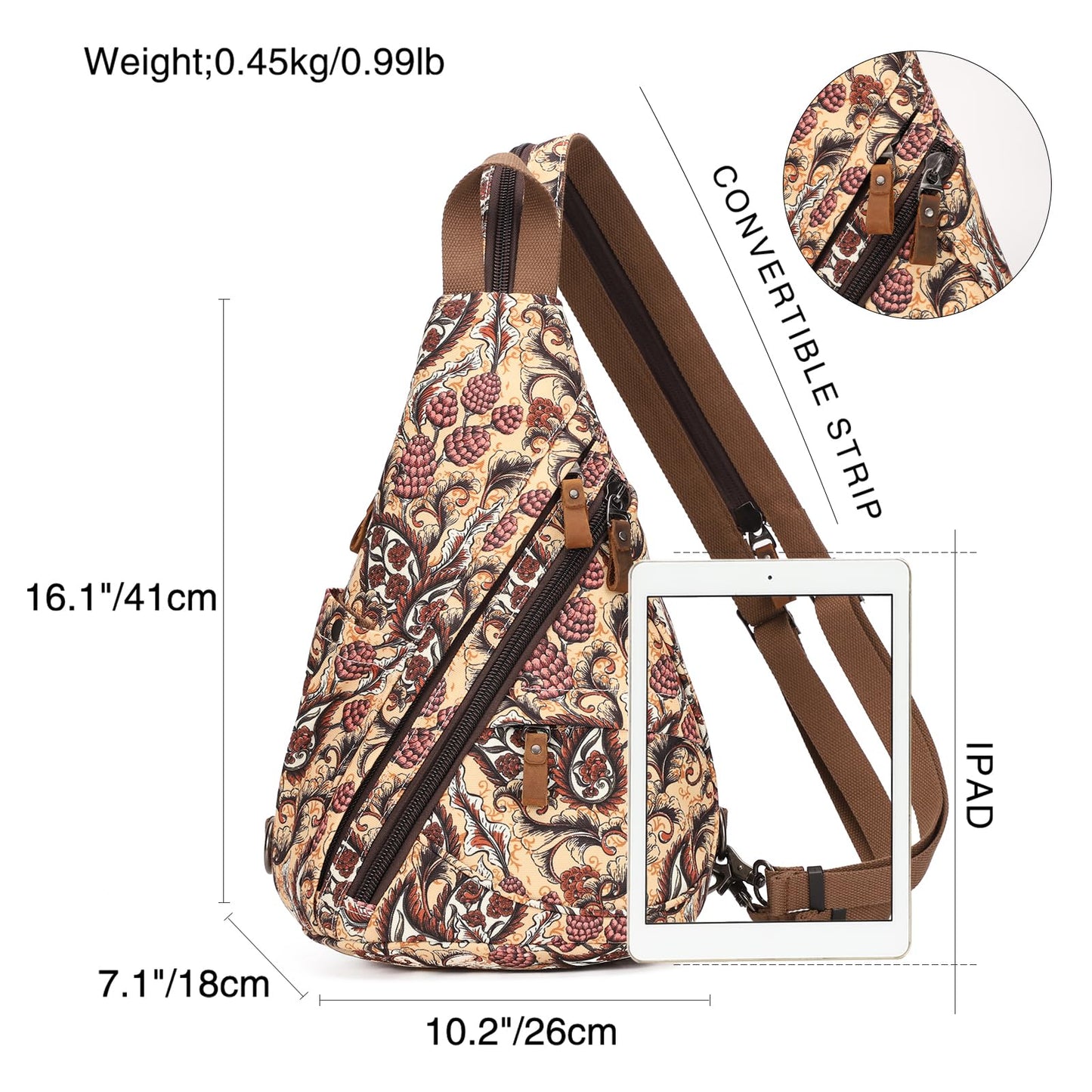 KL928 Canvas Sling Bag - Small Crossbody Backpack Shoulder Casual Daypack Rucksack for Men Women