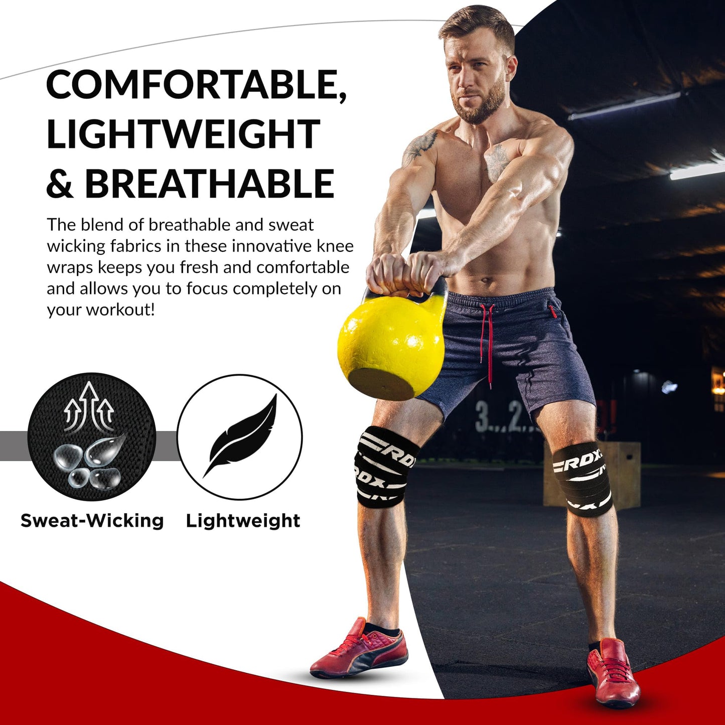 RDX Knee Wraps for Weightlifting, 78” Elasticated Straps Power Lifting Leg Press Support Gym Fitness Squats Workout Men Women