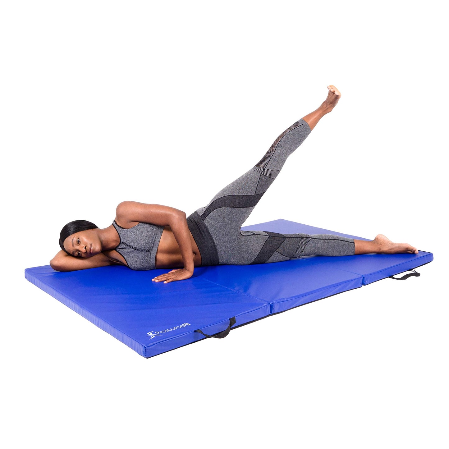 ProsourceFit Tri-Fold Folding Thick Exercise Mat 6’x4’ with Carrying Handles for Tumbling, Martial Arts, Gymnastics, Stretching, Core Workouts, Blue