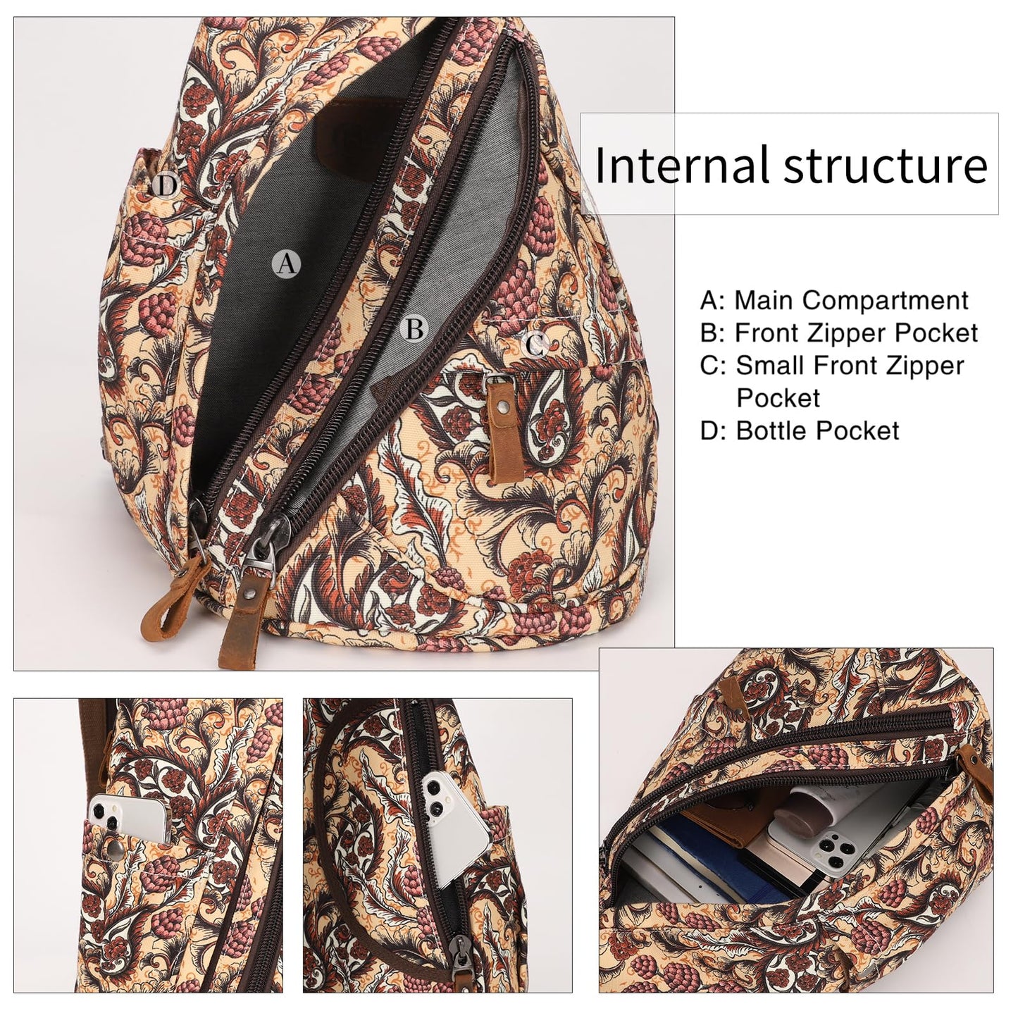 KL928 Canvas Sling Bag - Small Crossbody Backpack Shoulder Casual Daypack Rucksack for Men Women