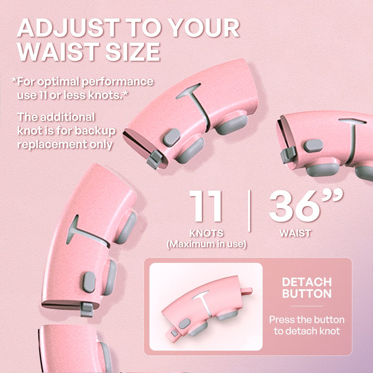 Leann L!fe 11+1 Spare Knots Waist 36" with Counter, Smart Weighted Hula Hoop for Adults Weight Loss, Infinity Hoop, Children Adult Home Outdoor Fitness Exercise, Abdominal Toner, Pink