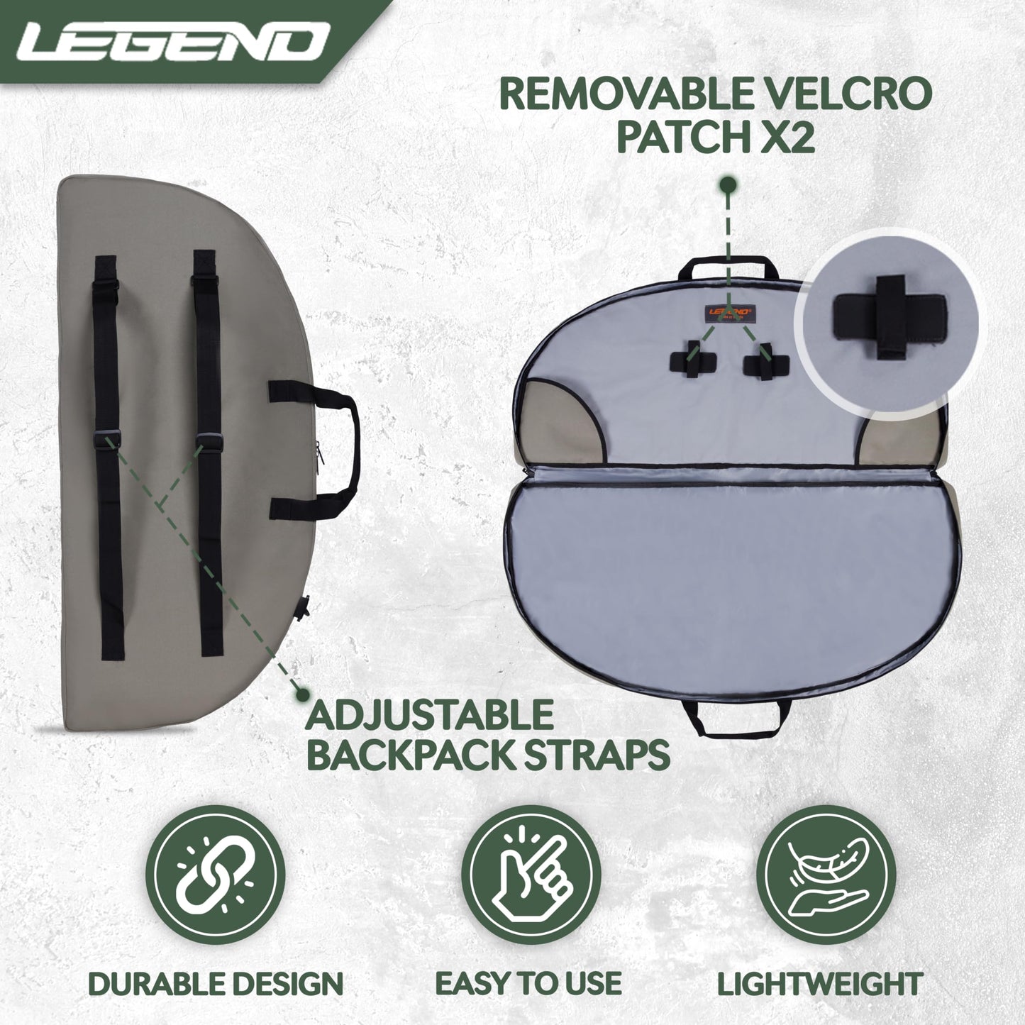 Legend Essential Compound Bow Case - Compound Bow Bag with Arrow Tube Case Pocket & Backpack Straps- Durable Nylon, Soft & Lightweight Design - Archery Accessory Protection-36 Interior-Army Green