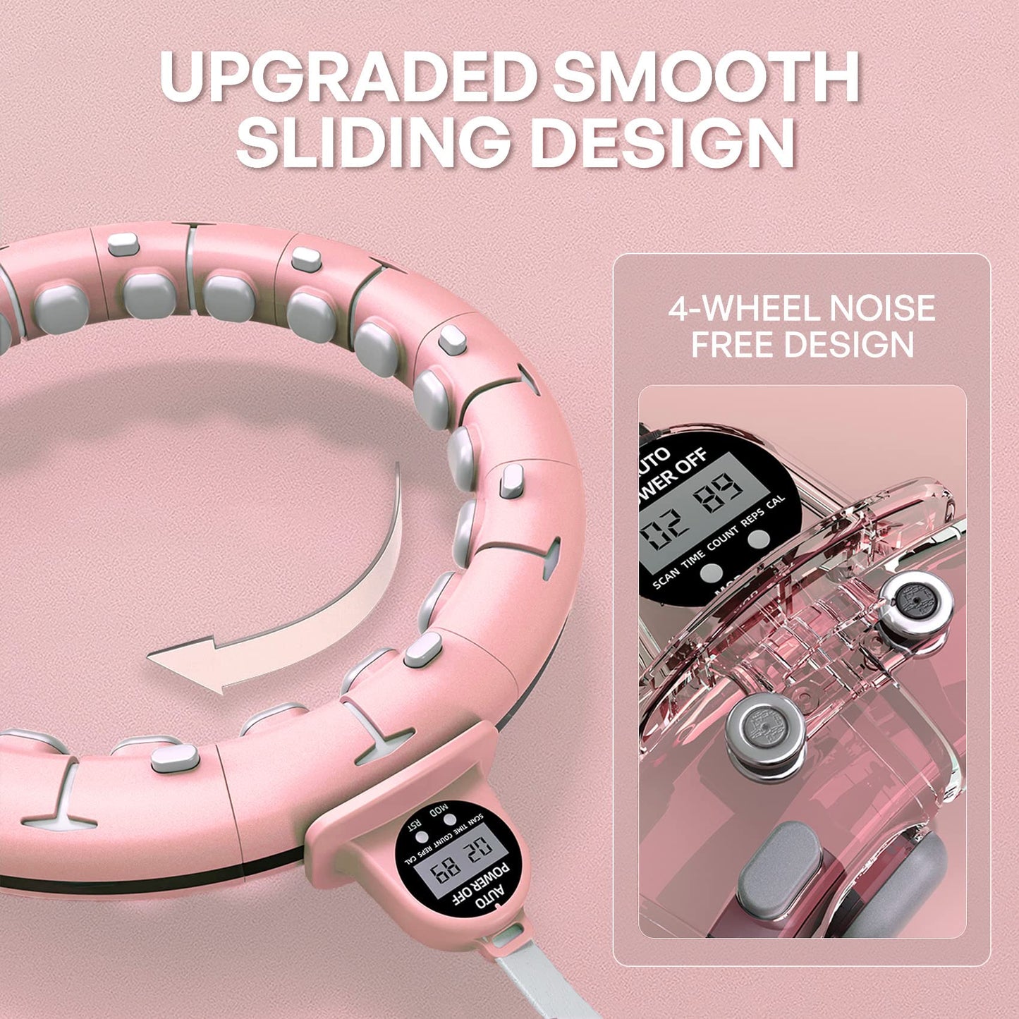 Leann L!fe 11+1 Spare Knots Waist 36" with Counter, Smart Weighted Hula Hoop for Adults Weight Loss, Infinity Hoop, Children Adult Home Outdoor Fitness Exercise, Abdominal Toner, Pink