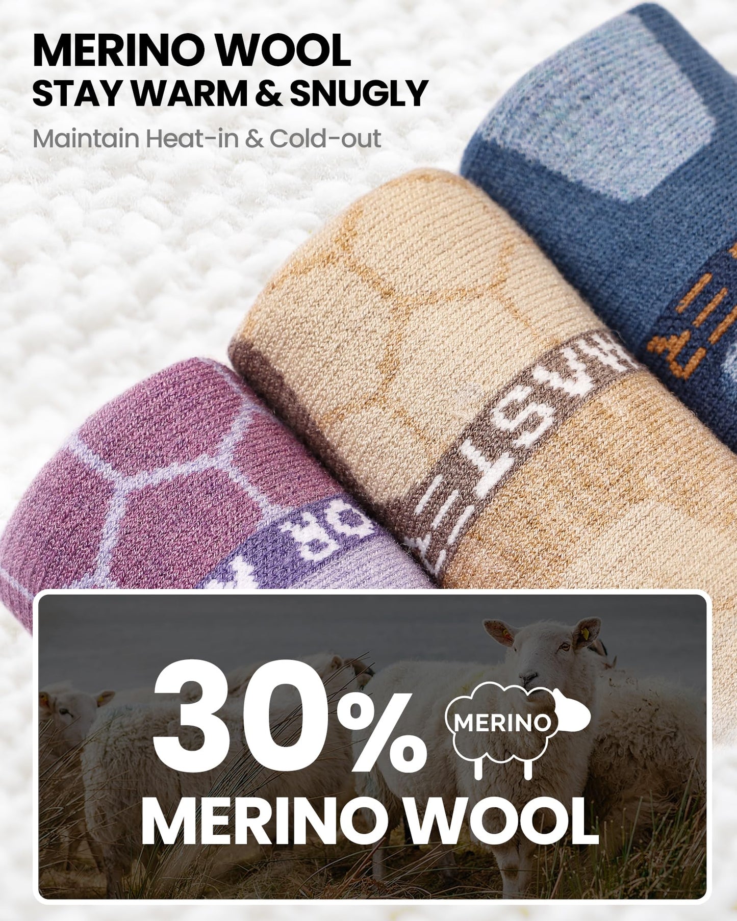 OutdoorMaster Merino Wool Ski Socks, 2-Pack Over The Calf Non-Slip Cuff Winter Compression Thermal Socks for Men & Women