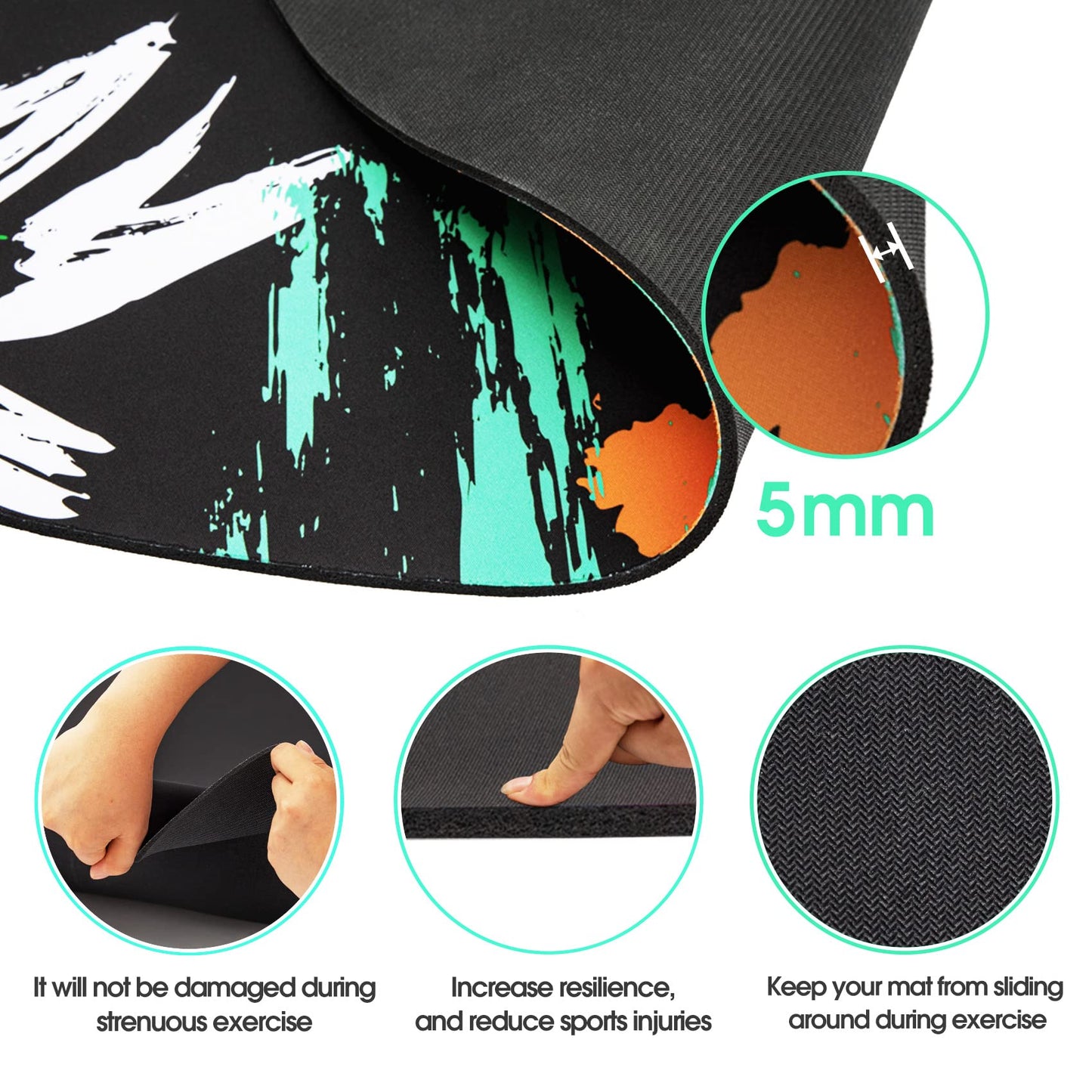 Jump Rope Mat Large Rubber Exercise Mat Indoor Outdoor Shock Absorbing Mat Non-Slip Oval Design for Floor & Rope Protection, Workout Mats for Home Gym Flooring(Green)