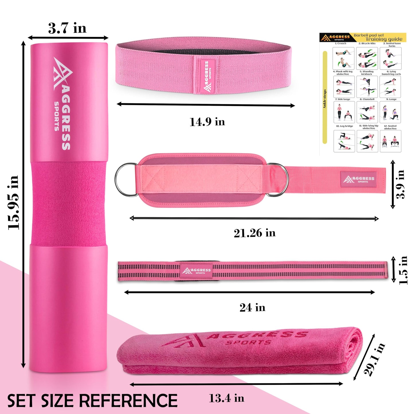 8 Pcs Pink Premium Barbell Pad Set - Barbell Pad For Hip Thrust | Perfect Ankle Straps For Cable Machines Women | Essentials Gym Accessories/Equipment For Women | Workout Gym Kit With Carry Bag