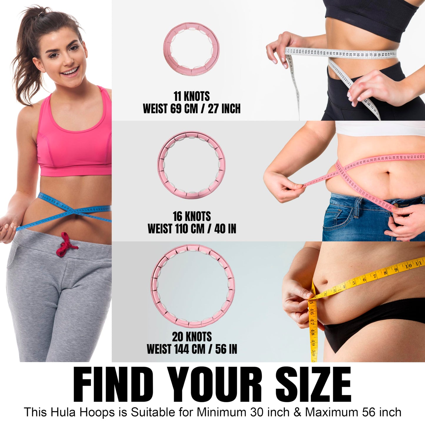 Smart Weighted Hula Ring Hoops, Hula Circle Detachable Fitness Ring with 360 Degree Auto-Spinning Ball Massage, Gymnastics, Adult Fitness for Weight Loss (Pink)