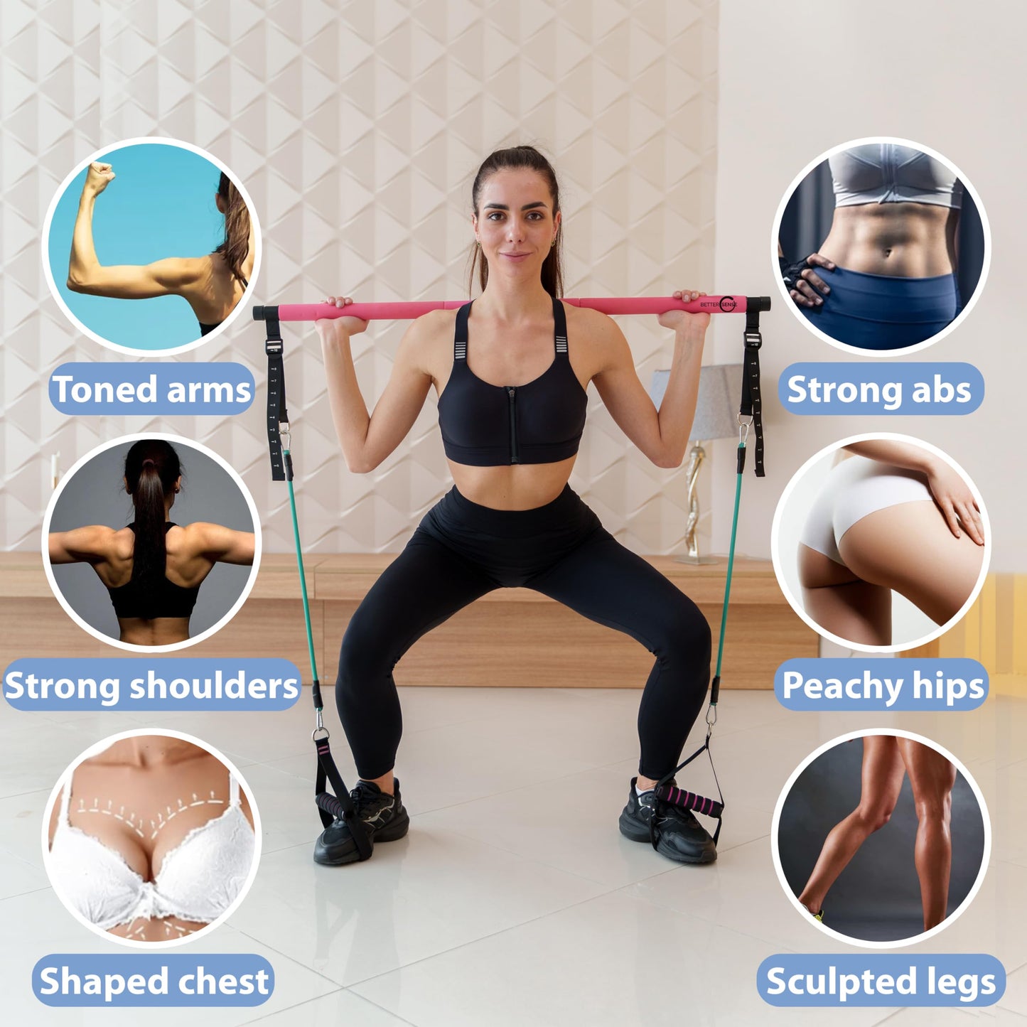 Upgraded Pilates Bar Kit –39” Adjustable Exercise Equipment for Men, Women with 6X 20, 30, 40 lbs Resistance Bands with Adjustment Buckle – Pilates Equipment for Home Workouts for All Fitness Levels