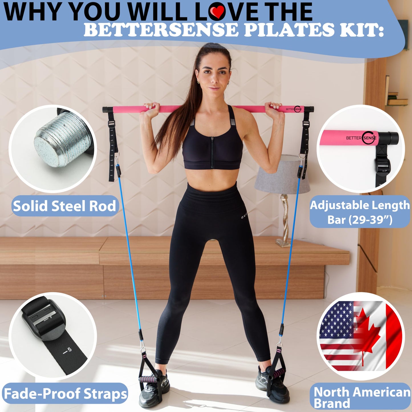 Upgraded Pilates Bar Kit –39” Adjustable Exercise Equipment for Men, Women with 6X 20, 30, 40 lbs Resistance Bands with Adjustment Buckle – Pilates Equipment for Home Workouts for All Fitness Levels