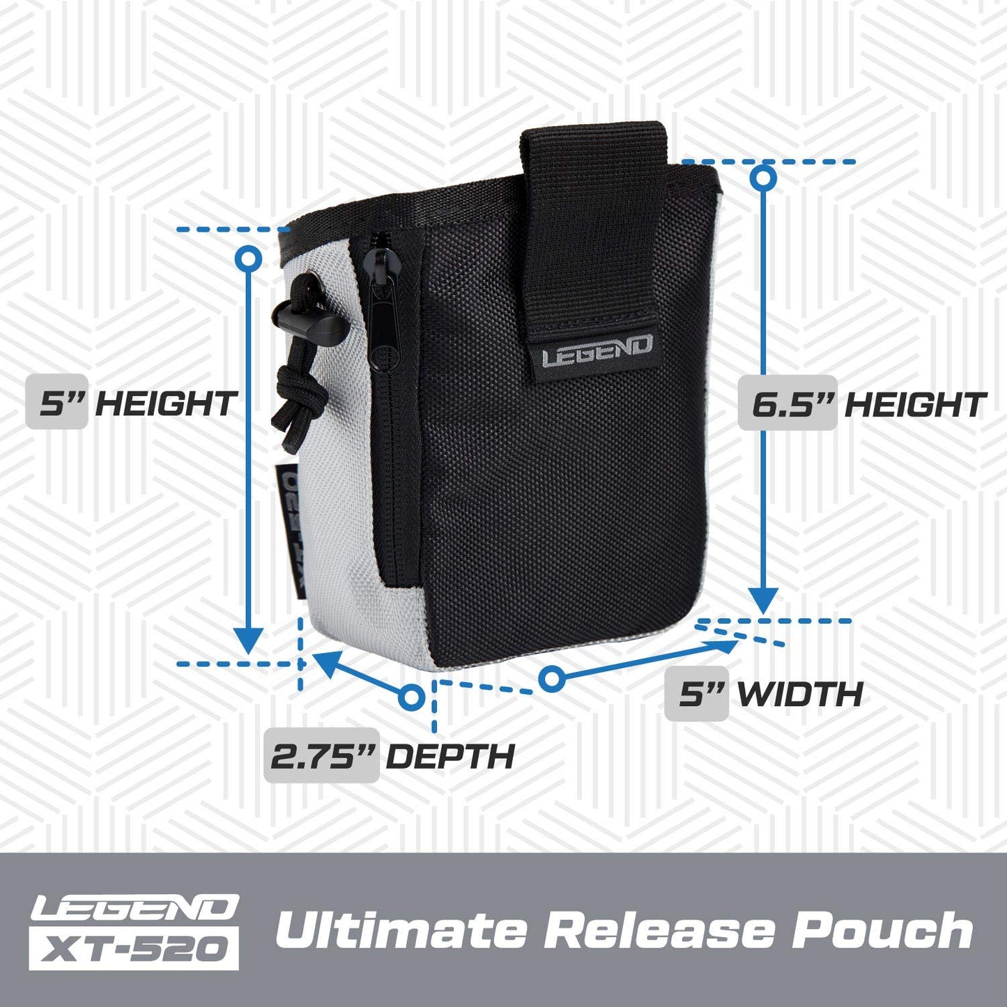 LEGEND - XT520 Quick Release Pouch & Finger Tab Bag (Grey) | Interior Divider for Better Organization & Storage of Release Aids | Attaches to Standard 2" Belt | Quick Drawstring Closure