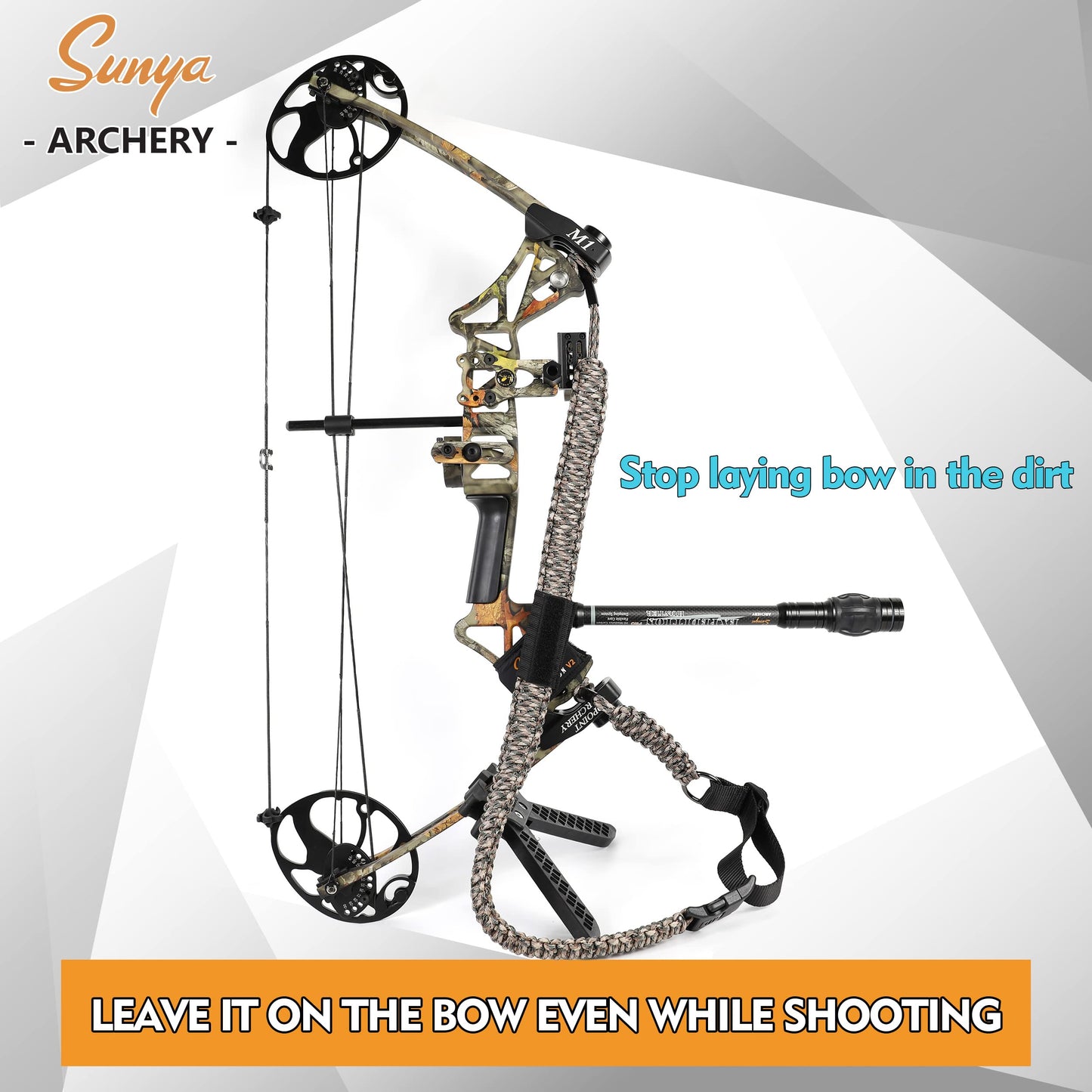 Sunya Paracord Compound Bow Sling with V2 Upgraded Magnetic Connection System. Lightweight Hands Free Shoulder Carrying Sling for Bow Hunting, Field Archery and 3D (Marsh Camo)