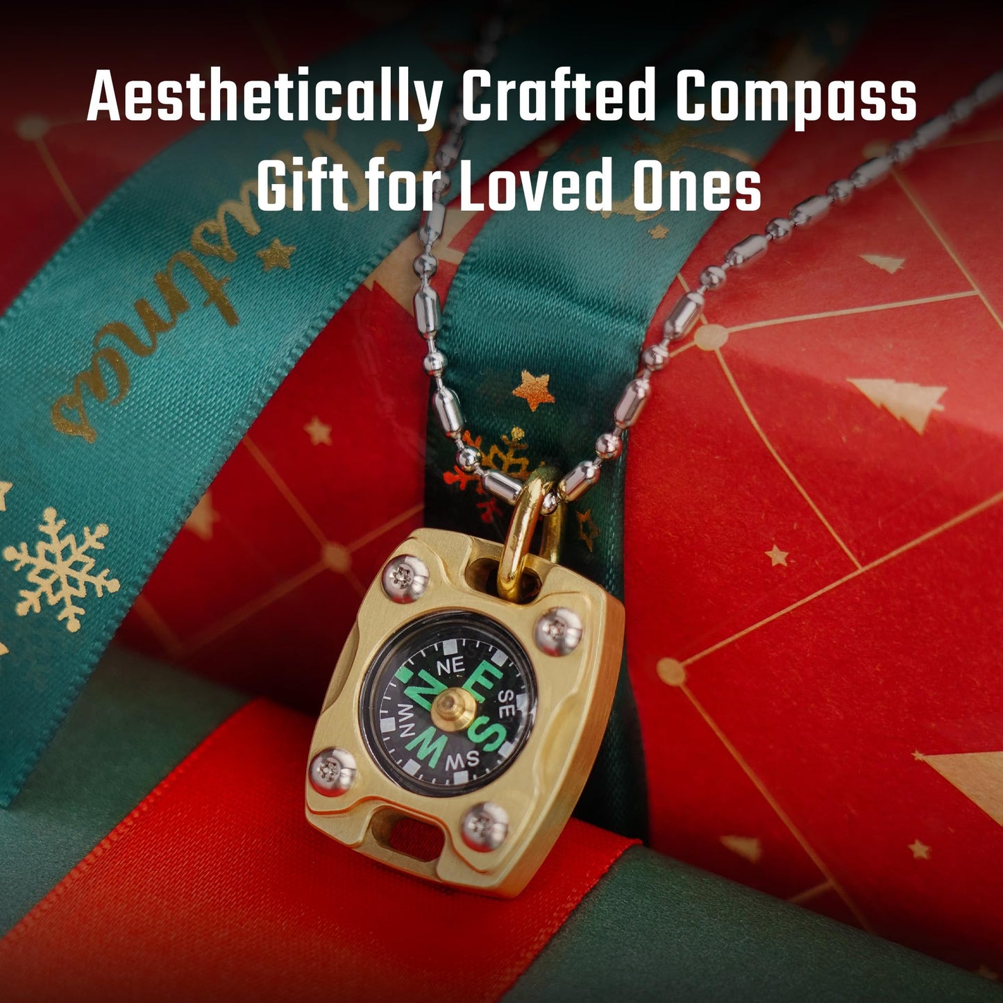 Mecarmy Mini Compass Titanium/Brass, Pocket Compass Hiking Survival, Small Waterproof Ipx5 Hiking Compass Keychain, Special Compass Necklace, Survival Hiking Gear Graduation Present for Women Men