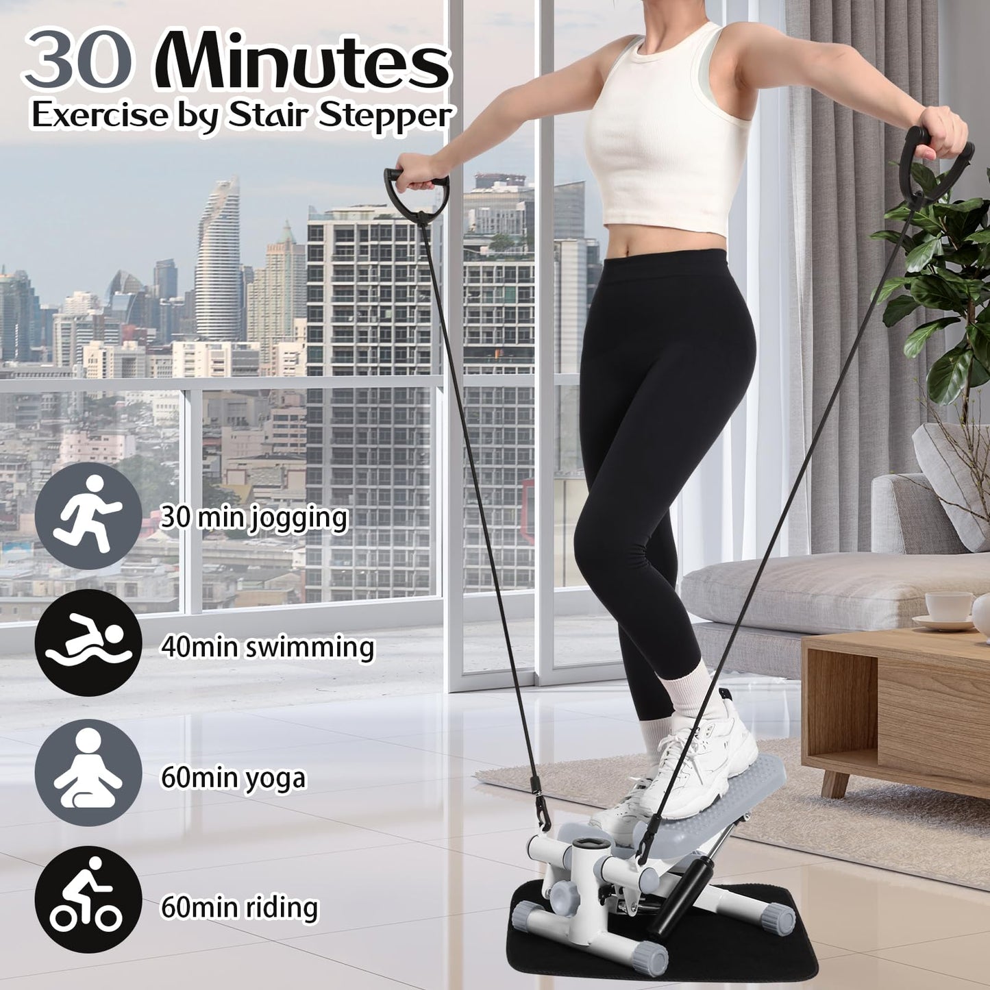Lemosae Steppers for Exercise Fitness Stair Stepper with 300 lb Loading Capacity Mini Stepper Stair with LCD Monitor and Resistance Bands Adjustable for Home Office Workouts (Gray)
