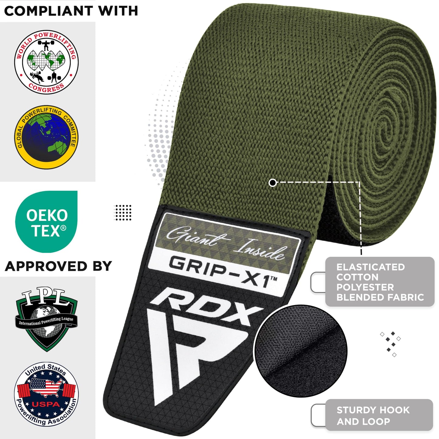 RDX Knee Wraps for Weightlifting, 78” Elasticated Straps Power Lifting Leg Press Support Gym Fitness Squats Workout Men Women