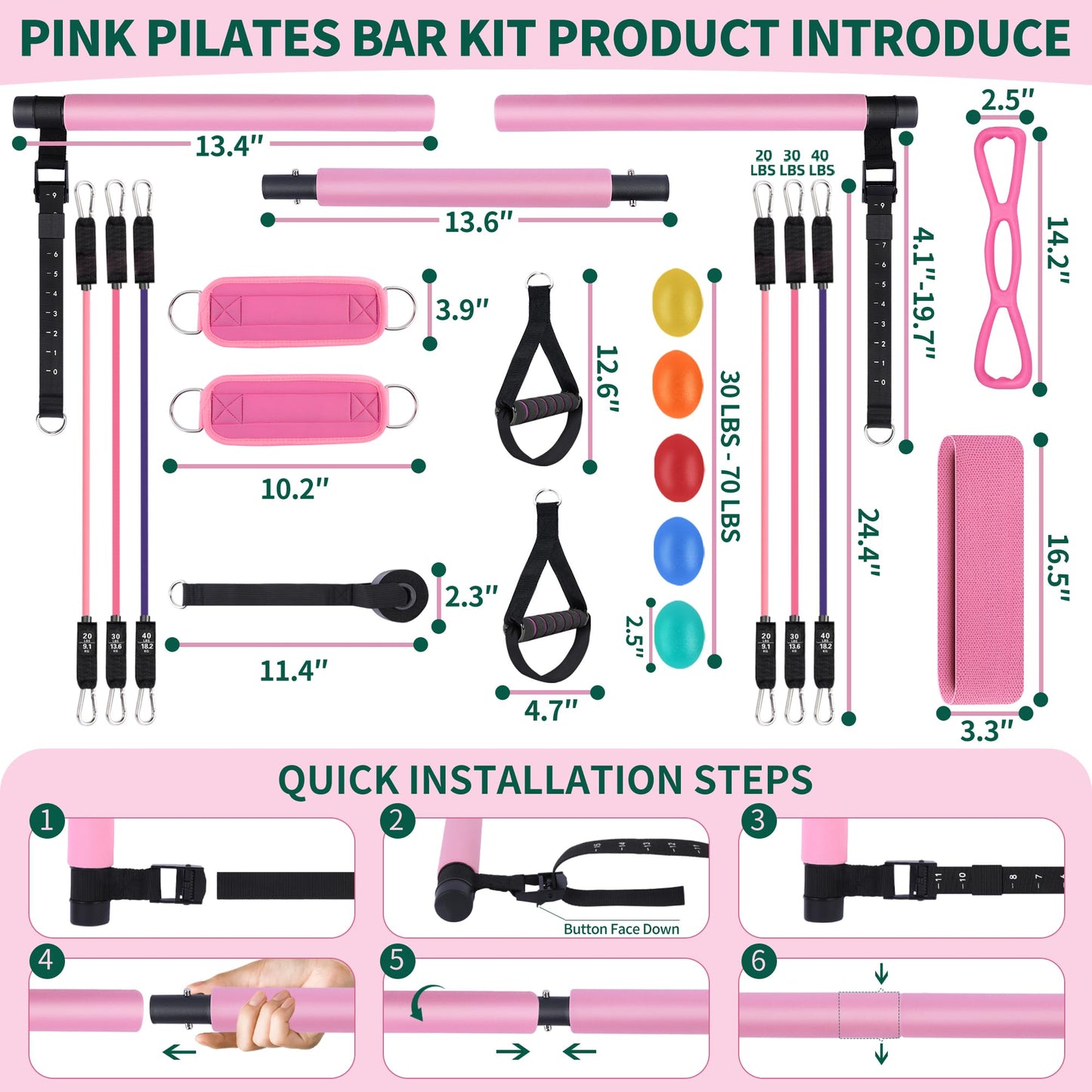 Pilates Bar Kit with Resistance Bands, Multifunctional Stretched Fusion Pilates Bar Kit for Women, Men, Pilates Sculpt Bar with Adjustable Buckle for Full Body Workouts, Squat Equipment
