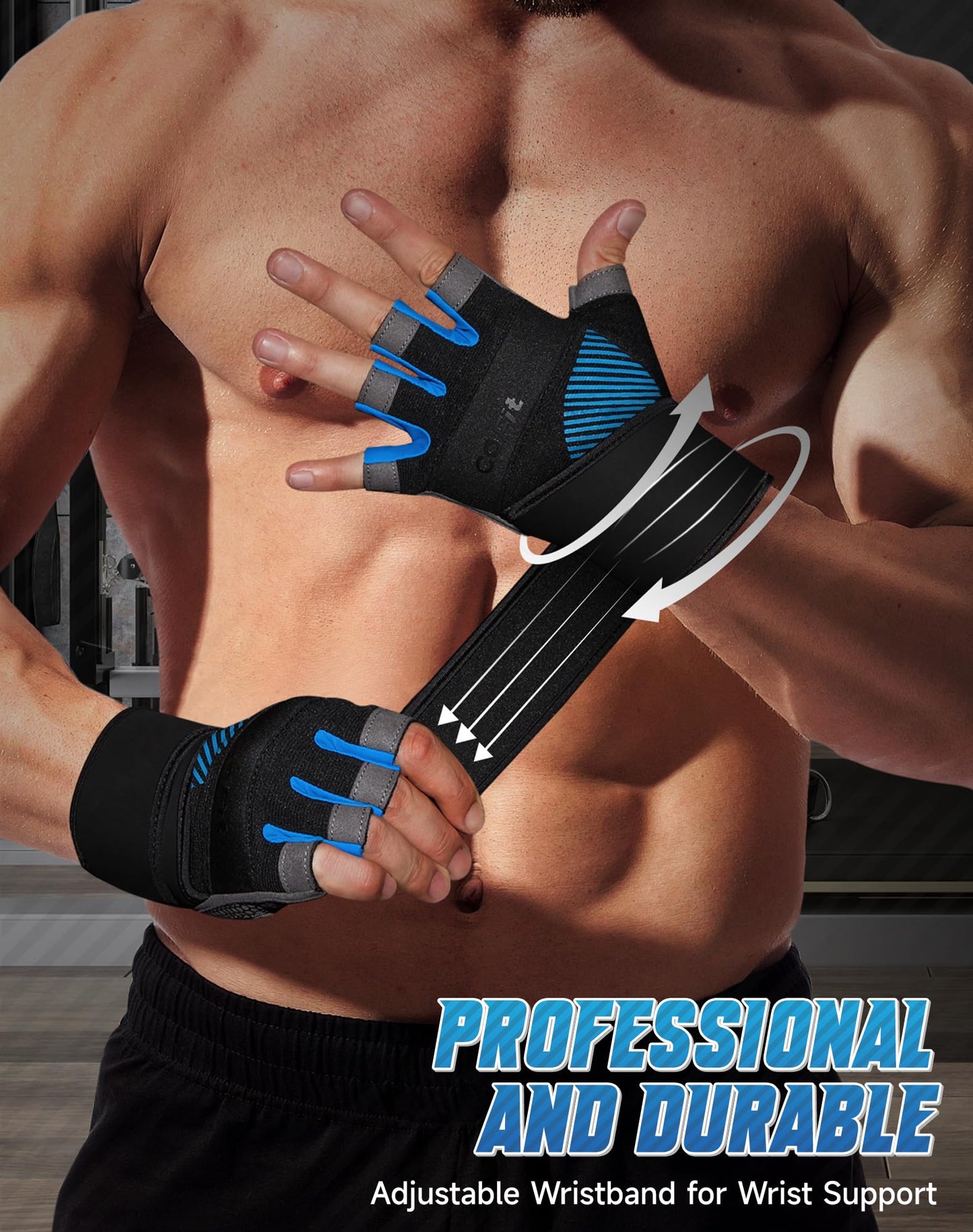 COFIT Breathable Workout Gloves, Antislip Weight Lifting Gym Gloves for Men Women with Wrist Wrap Support, Superior Grip & Palm Protection for Weightlifting, Fitness, Exercise, Training - Blue S