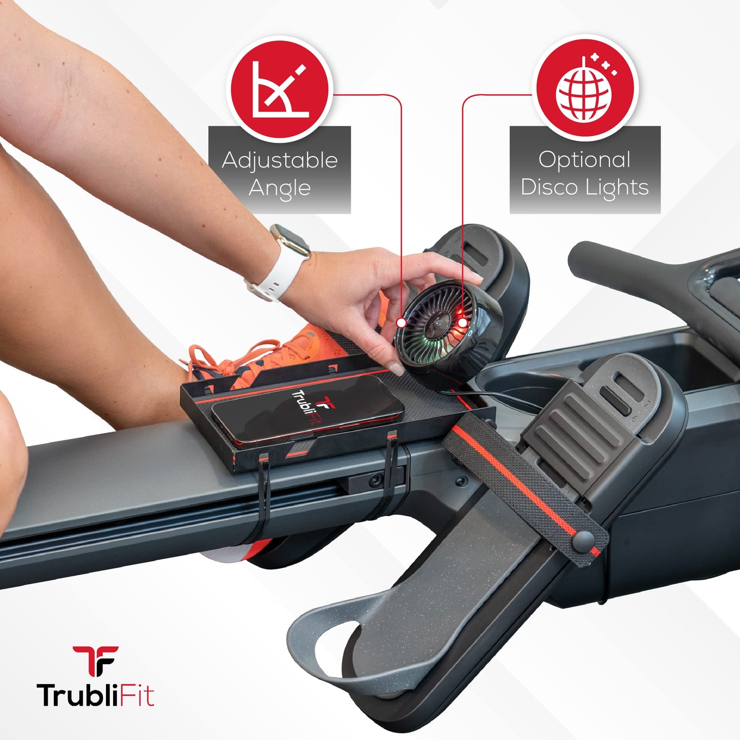 Fan for Peloton Row - Row Phone Tray - Accessories for Peloton Row - Free Cup Holder Inserts - No Batteries or Charging Required (Peloton Row)